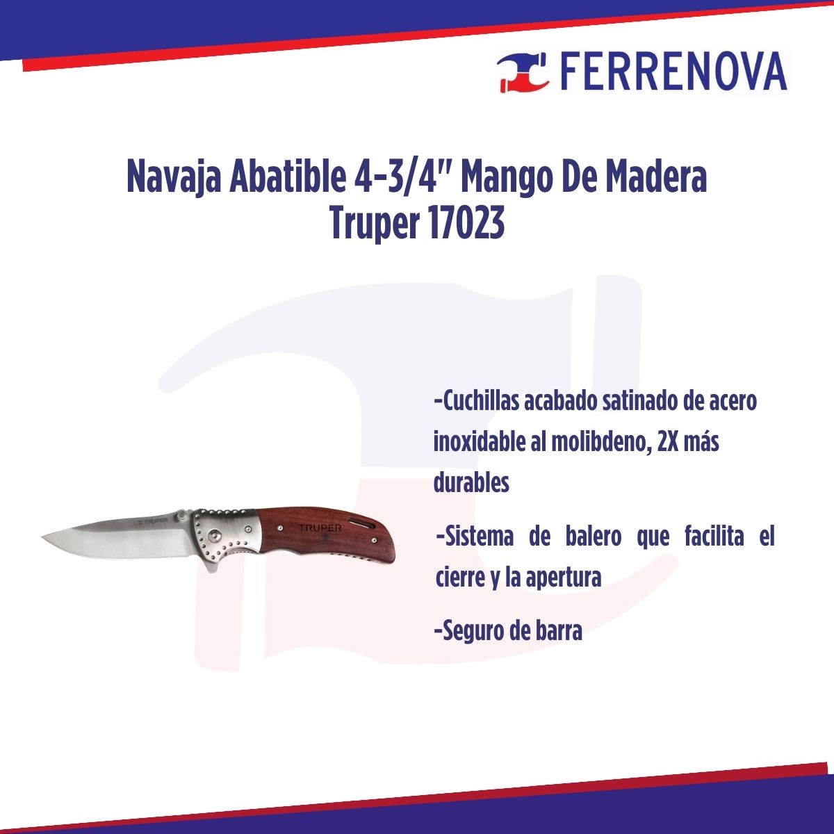 Navaja Abatible 4 3/4" Mango De Madera Truper 17023