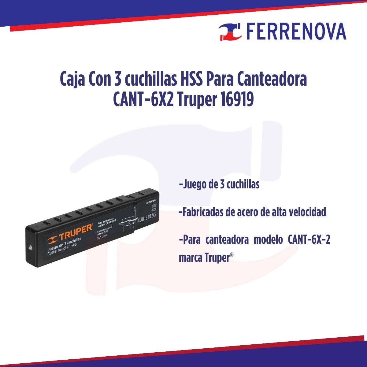 Caja Con 3 Cuchillas HSS Para Canteadora CANT-6X2 Truper 16919