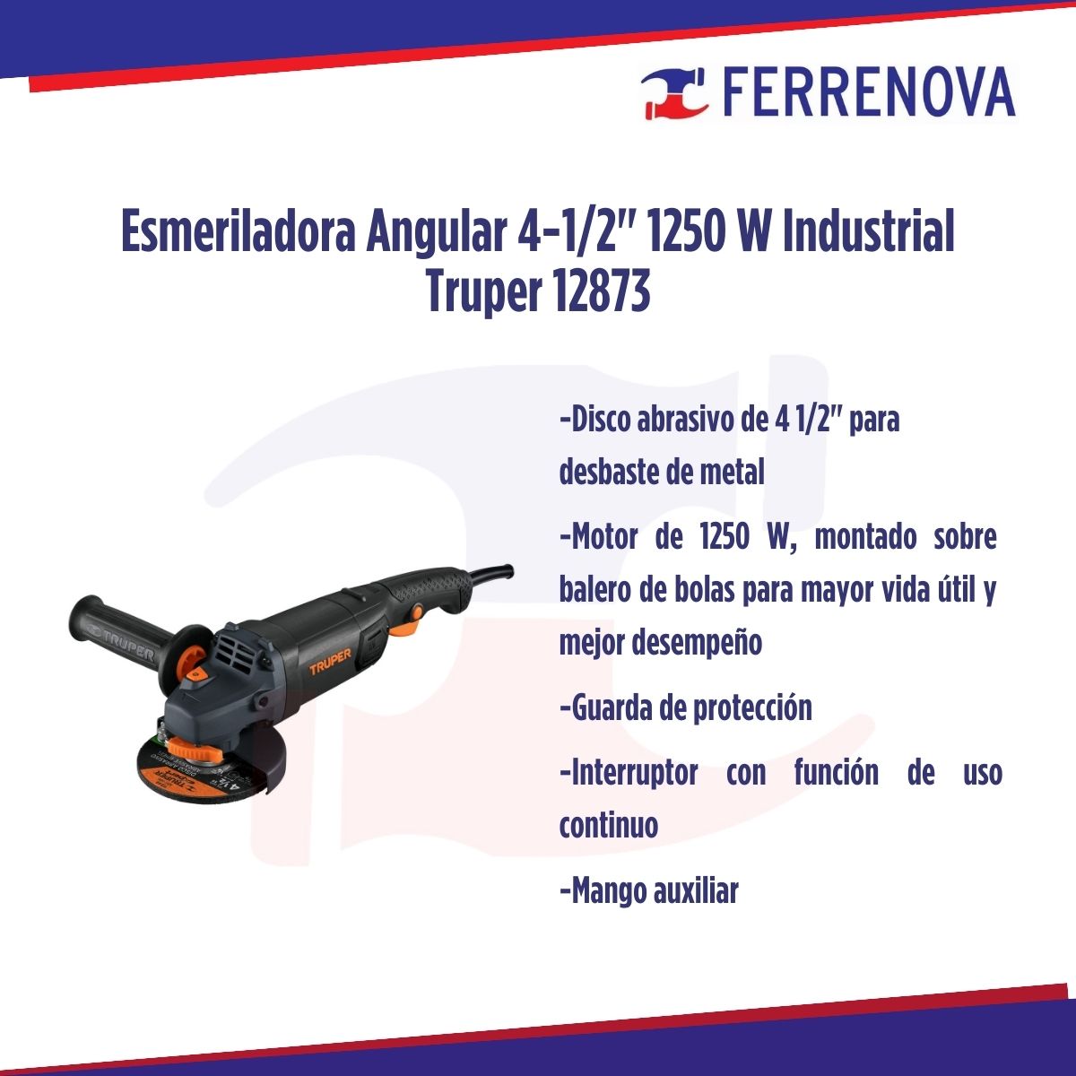 Esmeriladora Angular 4 1/2" 1250 W Industrial Truper 12873