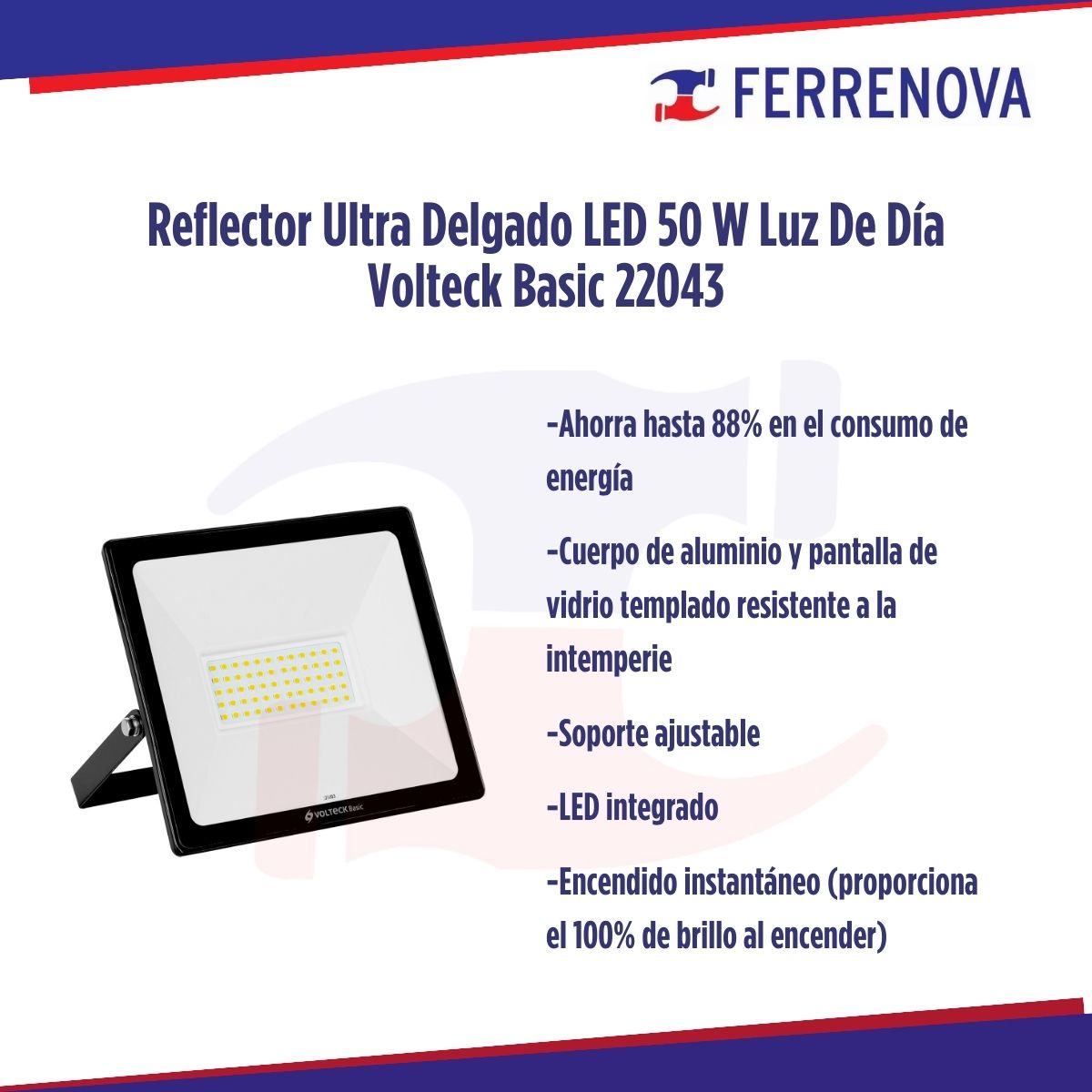 Reflector Ultra Delgado LED 50 W Luz De Día Volteck Basic 22043
