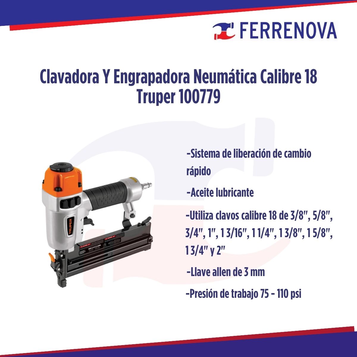Clavadora Y Engrapadora Neúmatica Calibre 18 Truper 100779