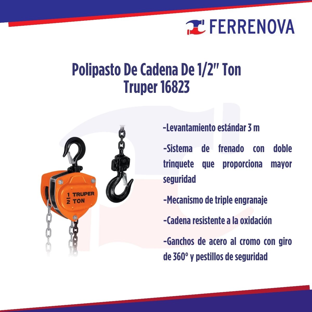Polipasto De Cadena De 1/2 Ton Truper 16823