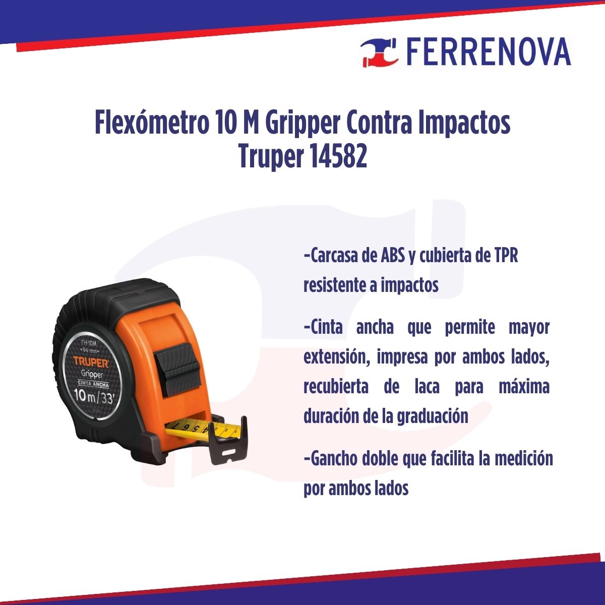 Flexómetro 10 M Gripper Contra Impactos Truper 14582