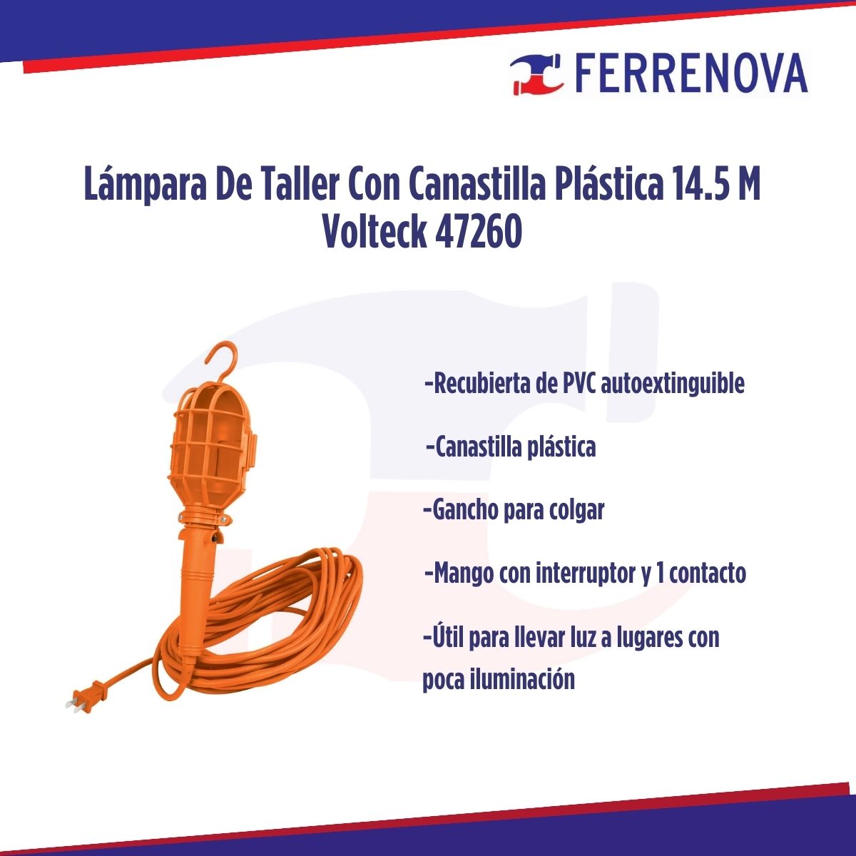 Lámpara De Taller Con Canastilla Plástica 14.5 M Volteck 47260