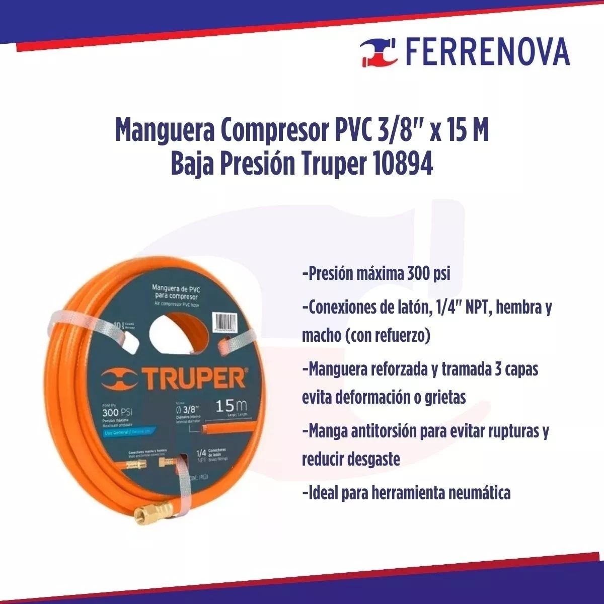 Manguera De PVC Para Compresor 15 M x 3/8" Truper 10894