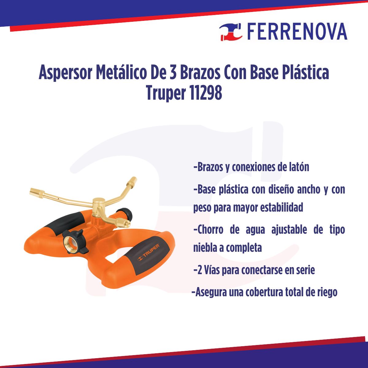 Aspersor Metálico De 3 Brazos Con Base Plástica Truper 11298