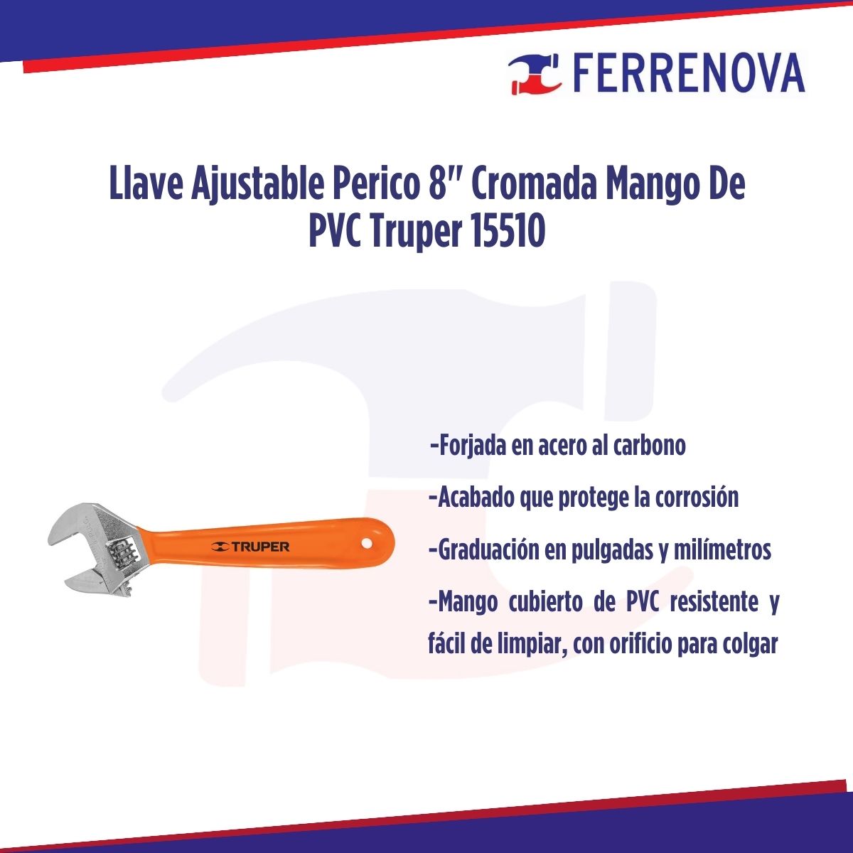 Llave Ajustable Perico 8" Cromada Mango De PVC Truper 15510