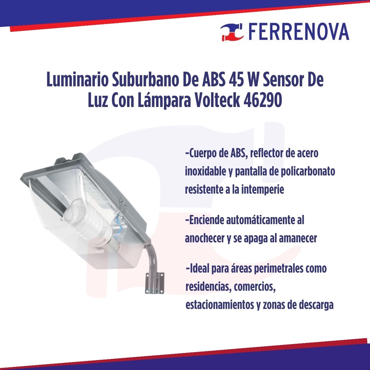 Luminario Suburbano De ABS 45 W Sensor De Luz Con Lámpara Volteck 46290