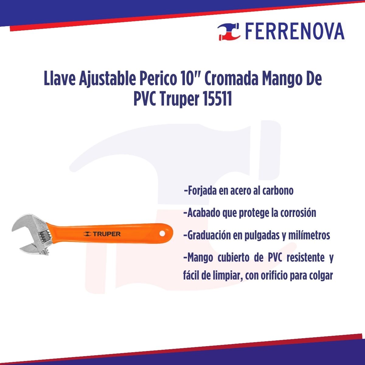 Llave Ajustable Perico 10" Cromada Mango De PVC Truper 15511