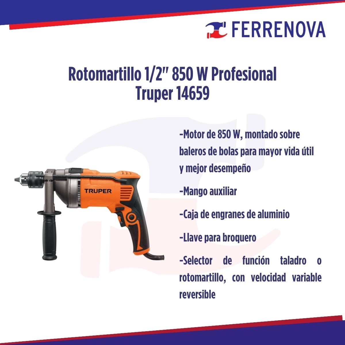 Rotomartillo 1/2" 850 W Profesional Truper 14659