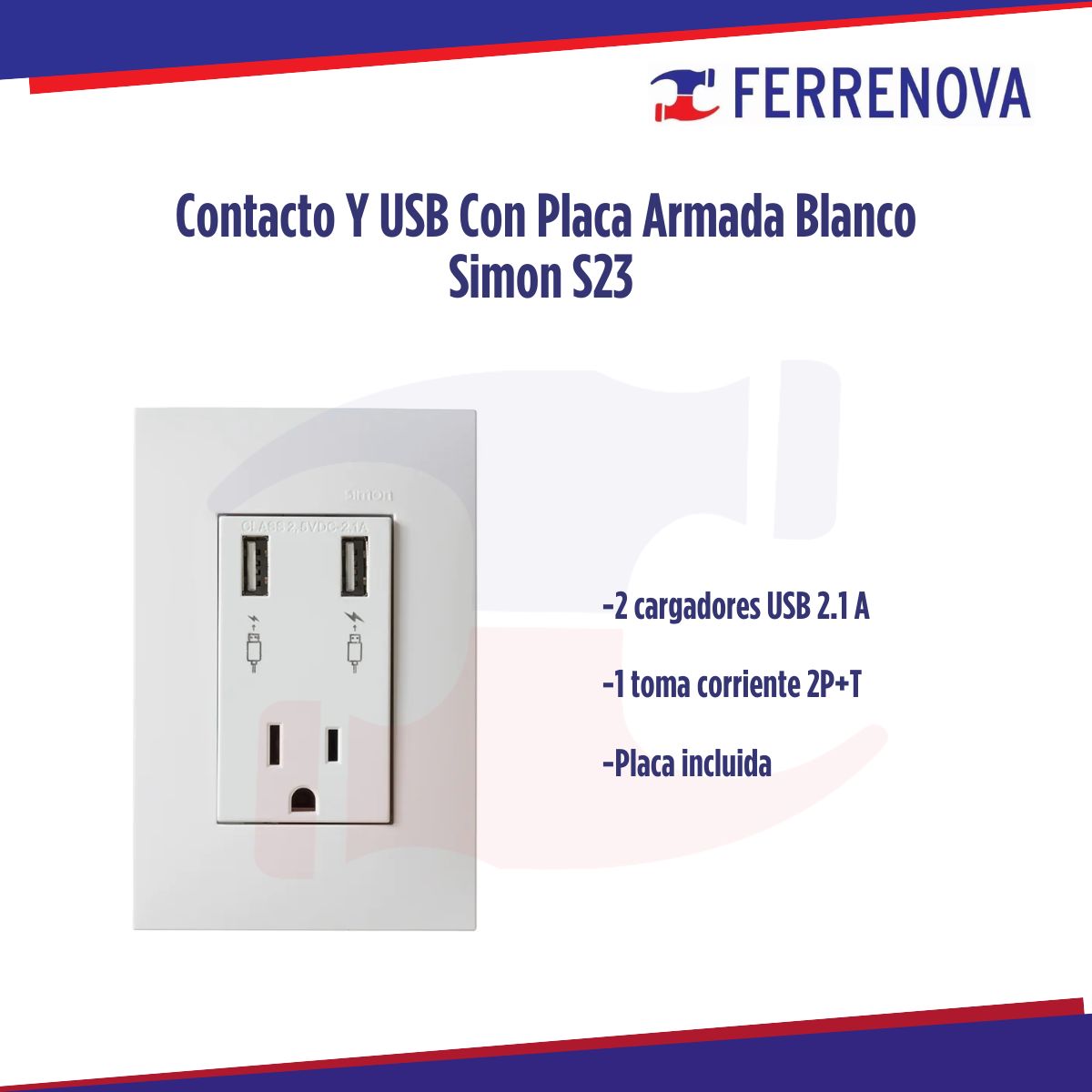 Contacto Y USB Con Placa Armada Blanco Simon S23