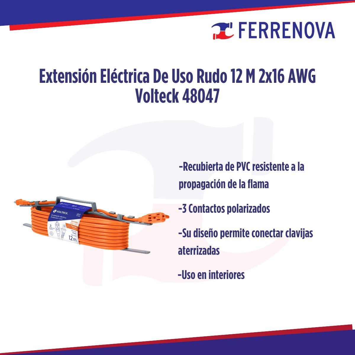 Extensión Eléctrica De Uso Rudo 12 M 2x16 AWG Volteck 48047