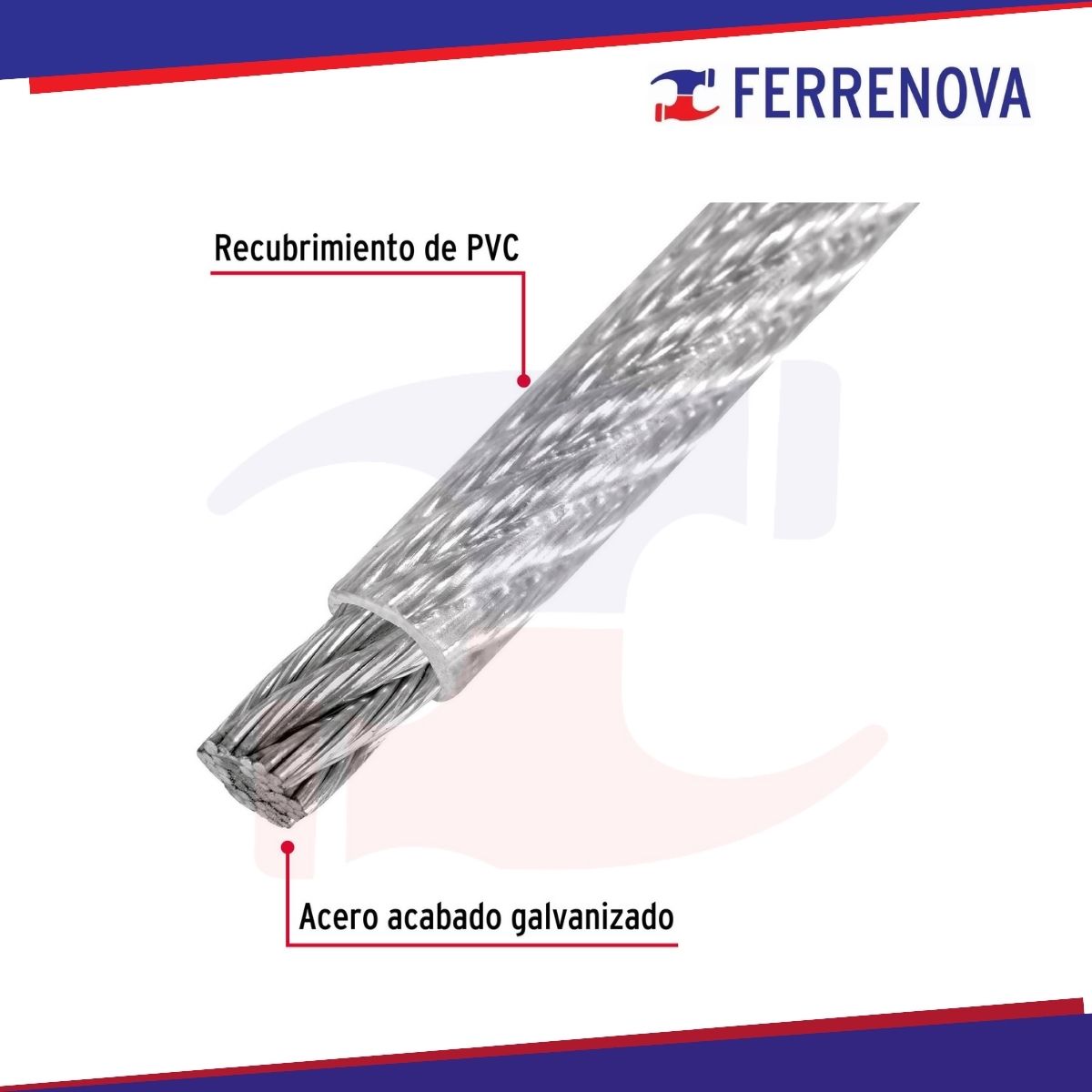 Cable De Acero 3/16" Flexible 7x19 Recubierto PVC 75 M Fiero 44223