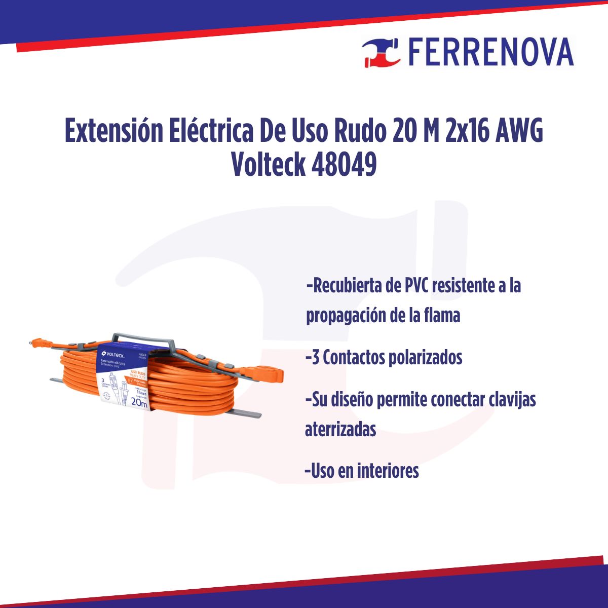 Extensión Eléctrica De Uso Rudo 20 M 2x16 AWG Volteck 48049