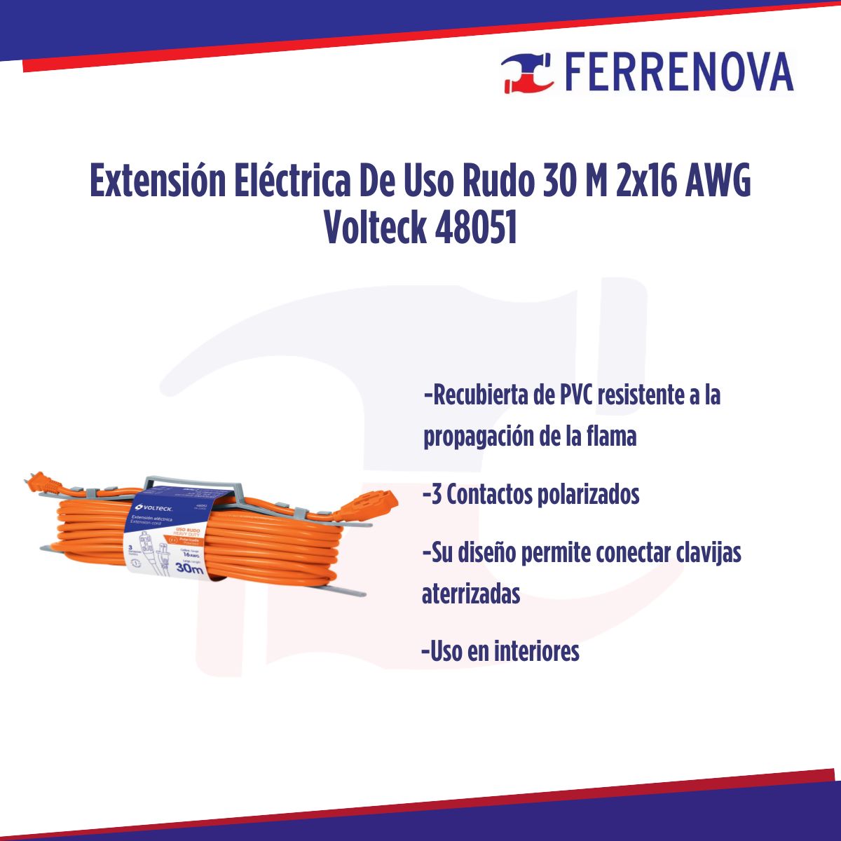 Extensión Eléctrica De Uso Rudo 30 M 2x16 AWG Volteck 48051