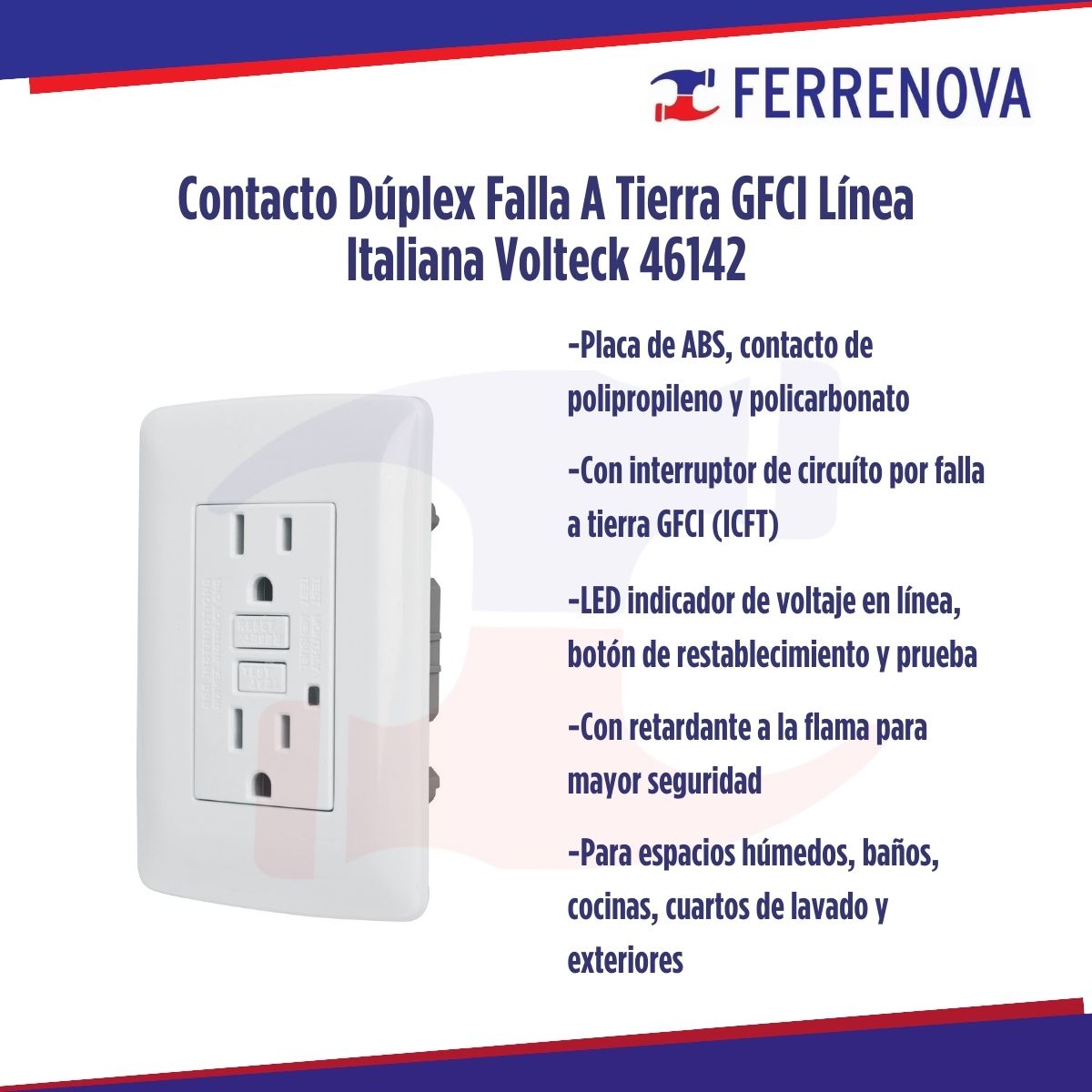 Contacto Dúplex Falla A Tierra GFCI Línea Italiana Volteck 46142