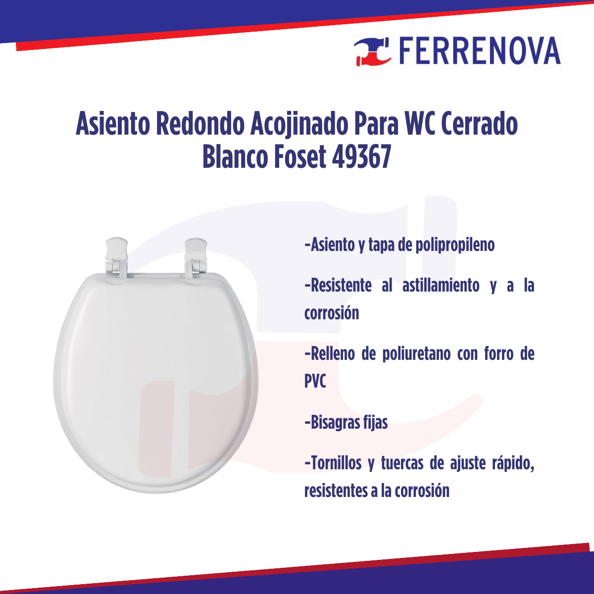 Asiento Redondo Acojinado Para WC Cerrado Blanco Foset 49367