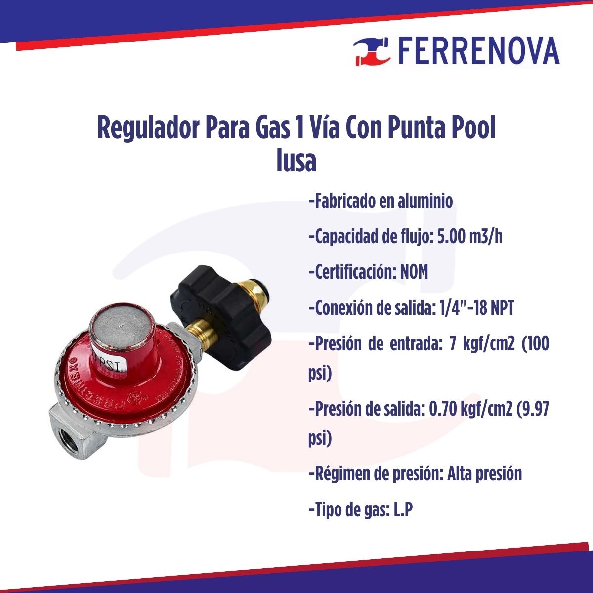 Regulador Para Gas 1 Vía Con Punta Pool Iusa