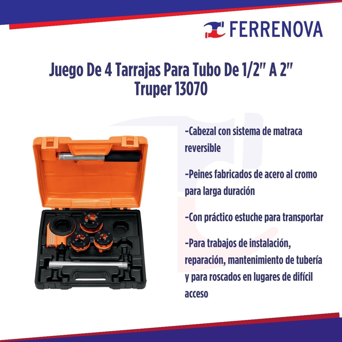 Juego De 4 Tarrajas Para Tubo De 1/2" A 2" Truper 13070