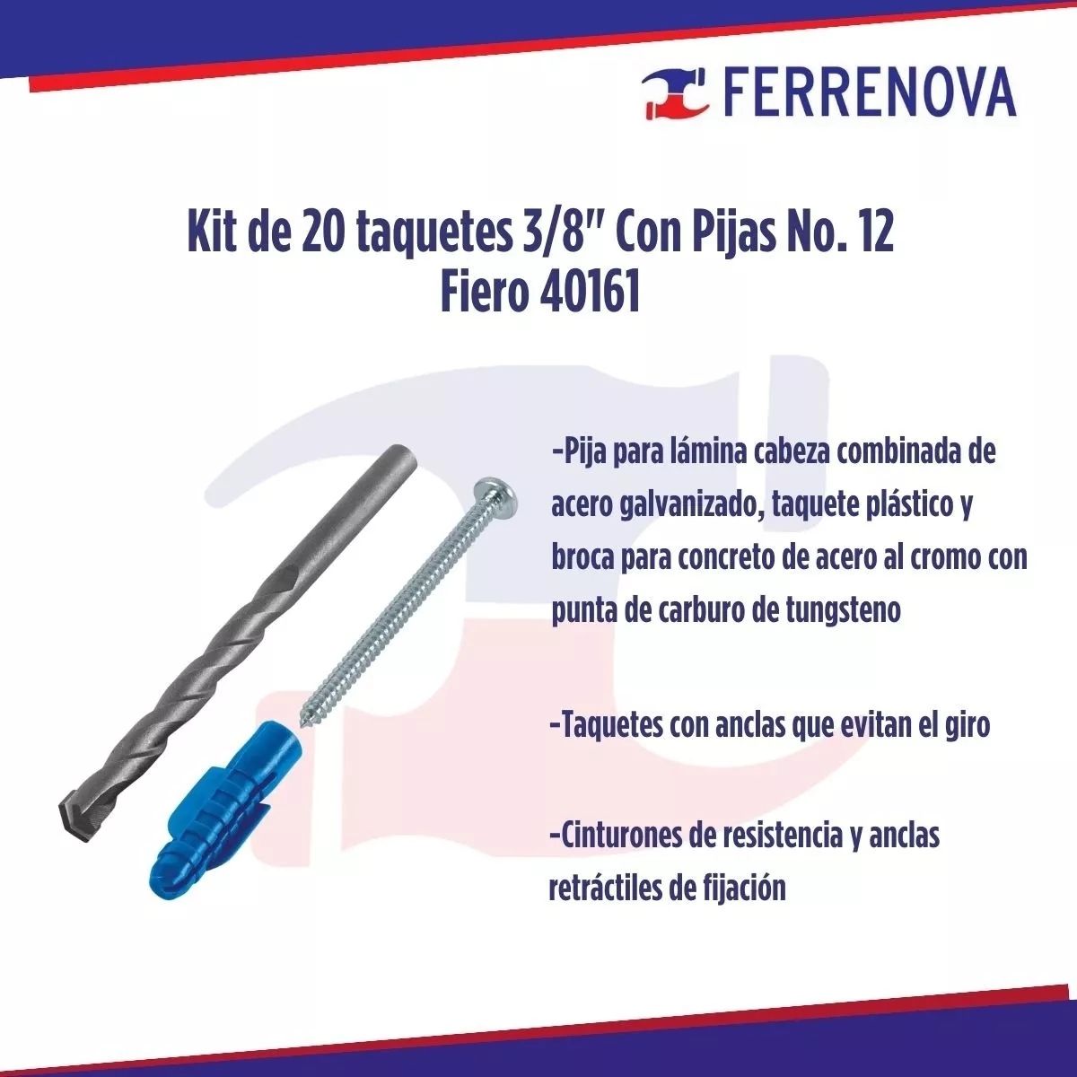 Kit De 20 Taquetes 3/8" Con Pijas No. 12 Fiero 40161