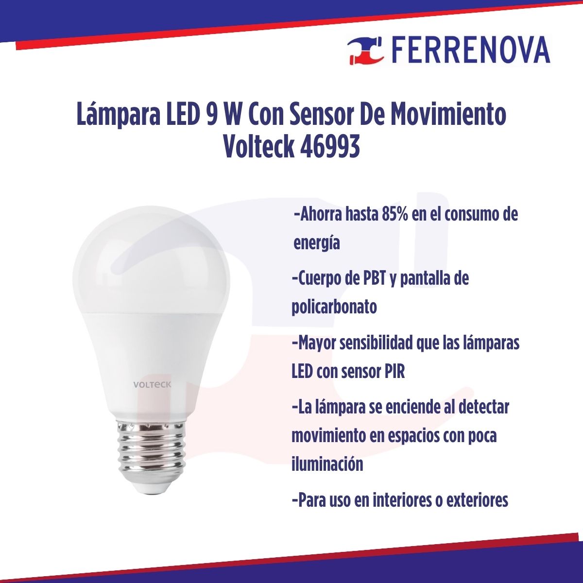 Lámpara LED 9 W Con Sensor De Movimiento Volteck 46993