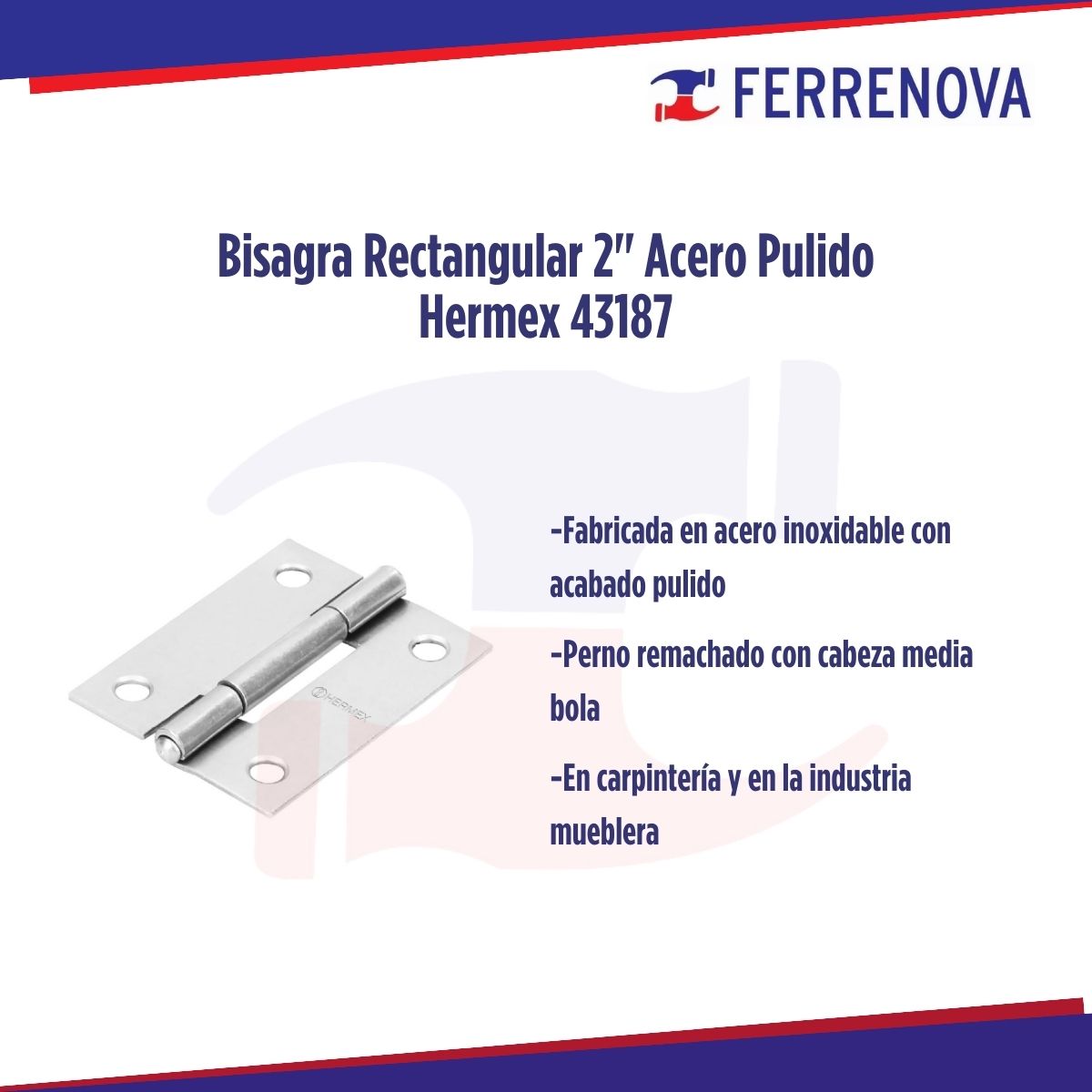 Bisagra Rectangular 2" Acero Pulido Hermex 43187