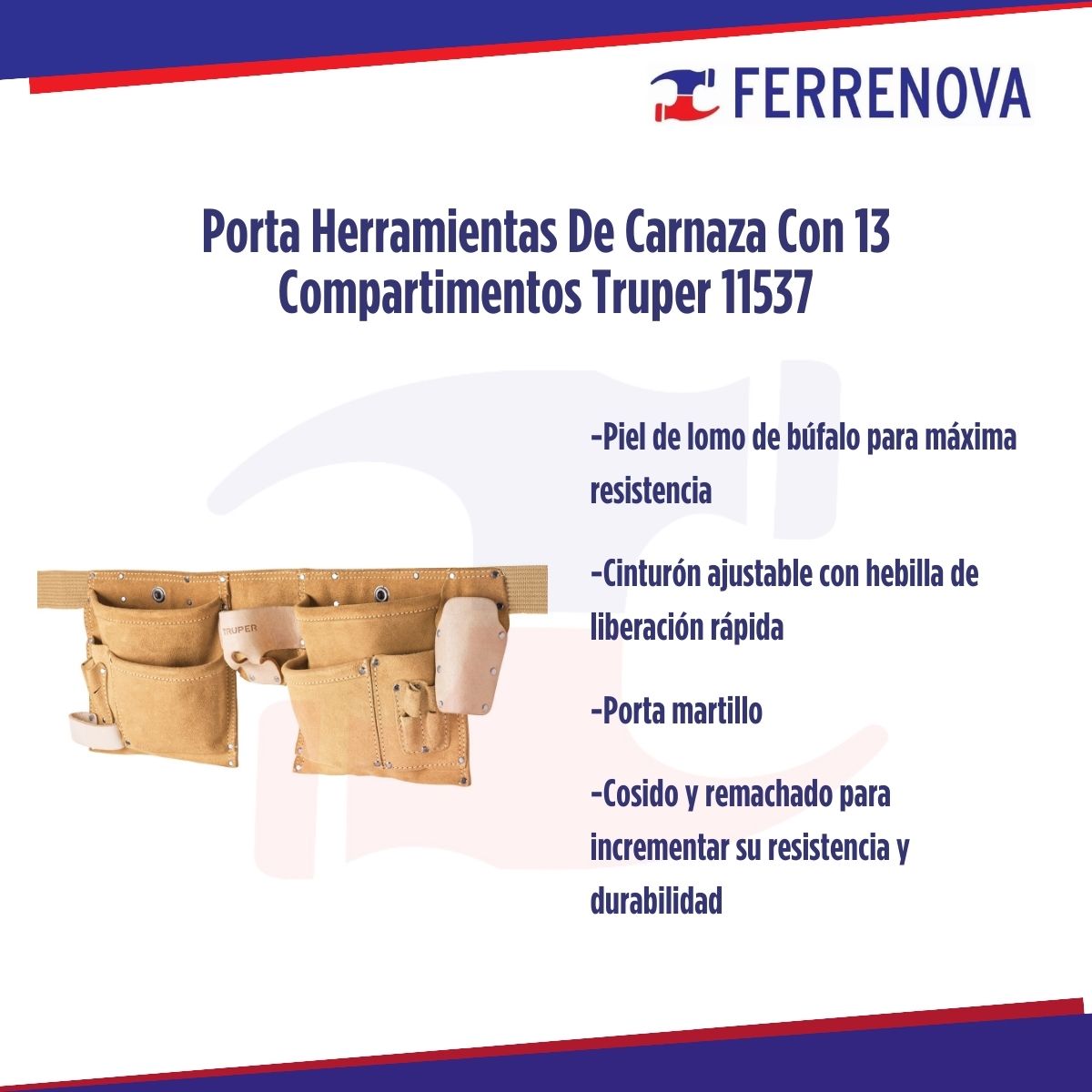 Porta Herramientas De Carnaza Con 13 Compartimentos Truper 11537