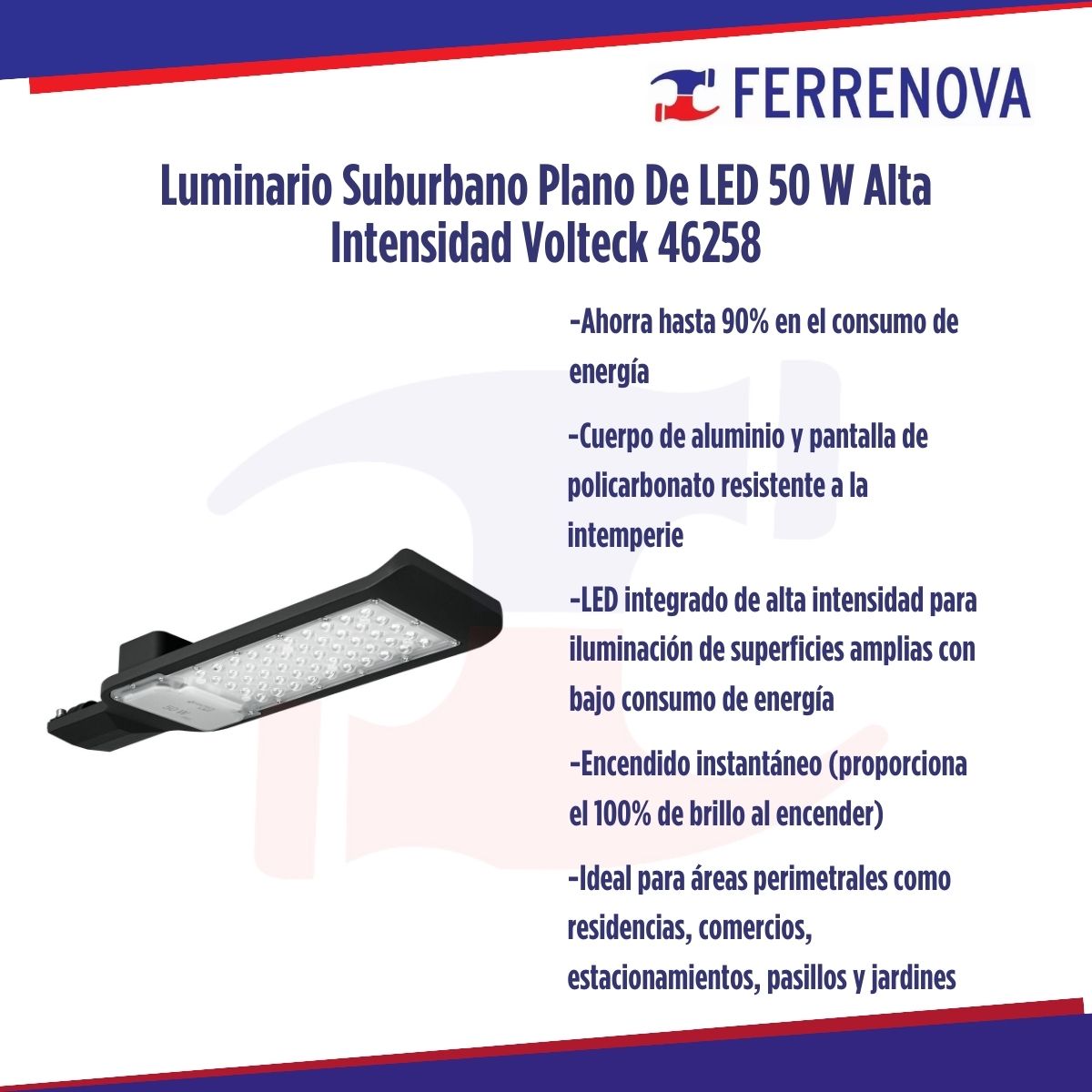 Luminario Suburbano Plano De LED 50 W Alta Intensidad Volteck 46258