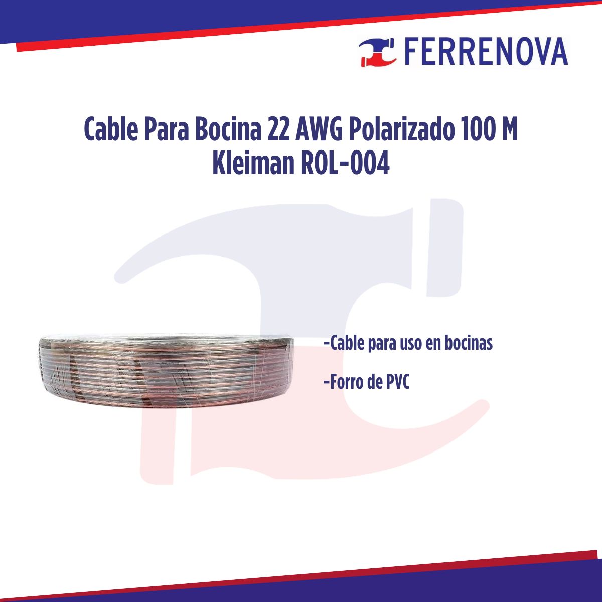 Cable Para Bocina 22 AWG Polarizado 100 M Kleiman ROL-004