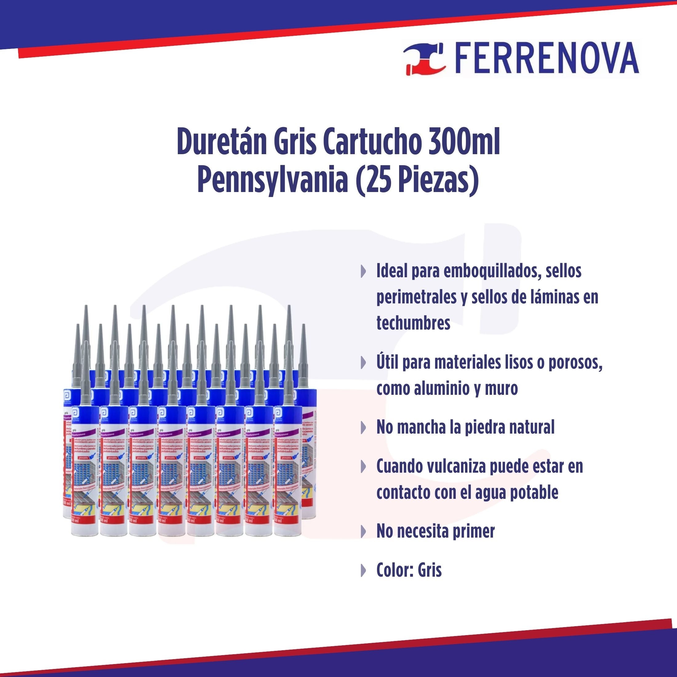 Duretán Gris Cartucho 300ml Pennsylvania (25 Piezas)