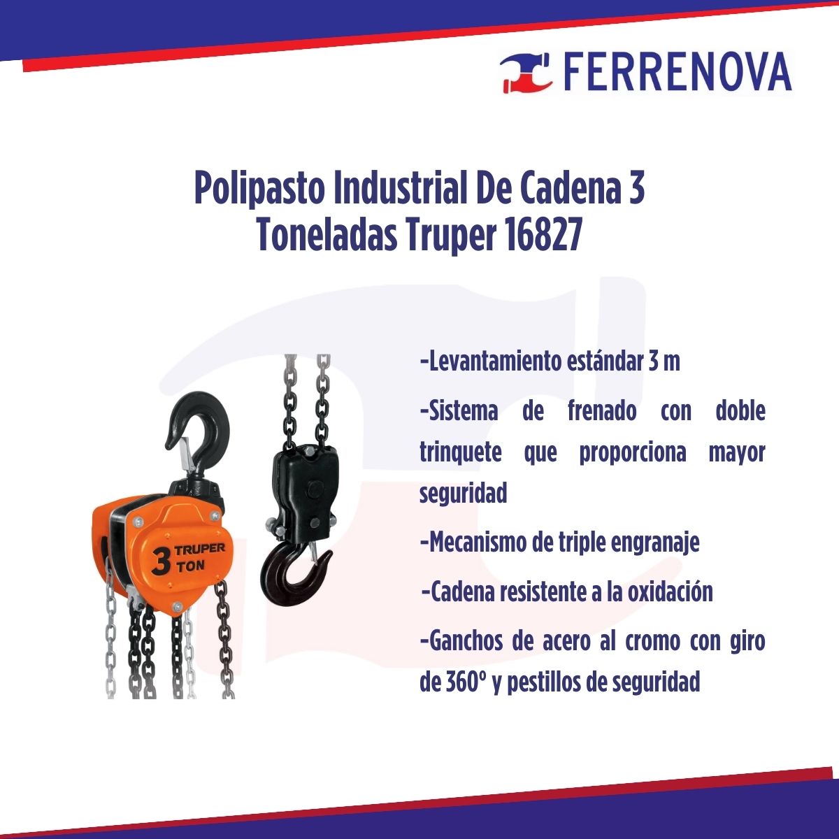 Polipasto Industrial De Cadena 3 Toneladas Truper 16827