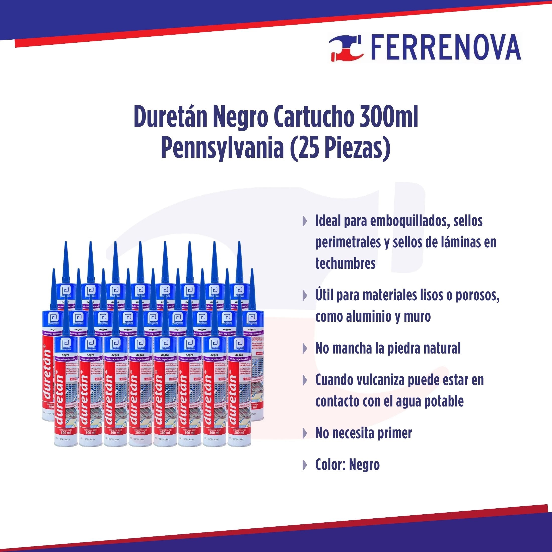 Duretán Negro Cartucho 300ml Pennsylvania (25 Piezas)