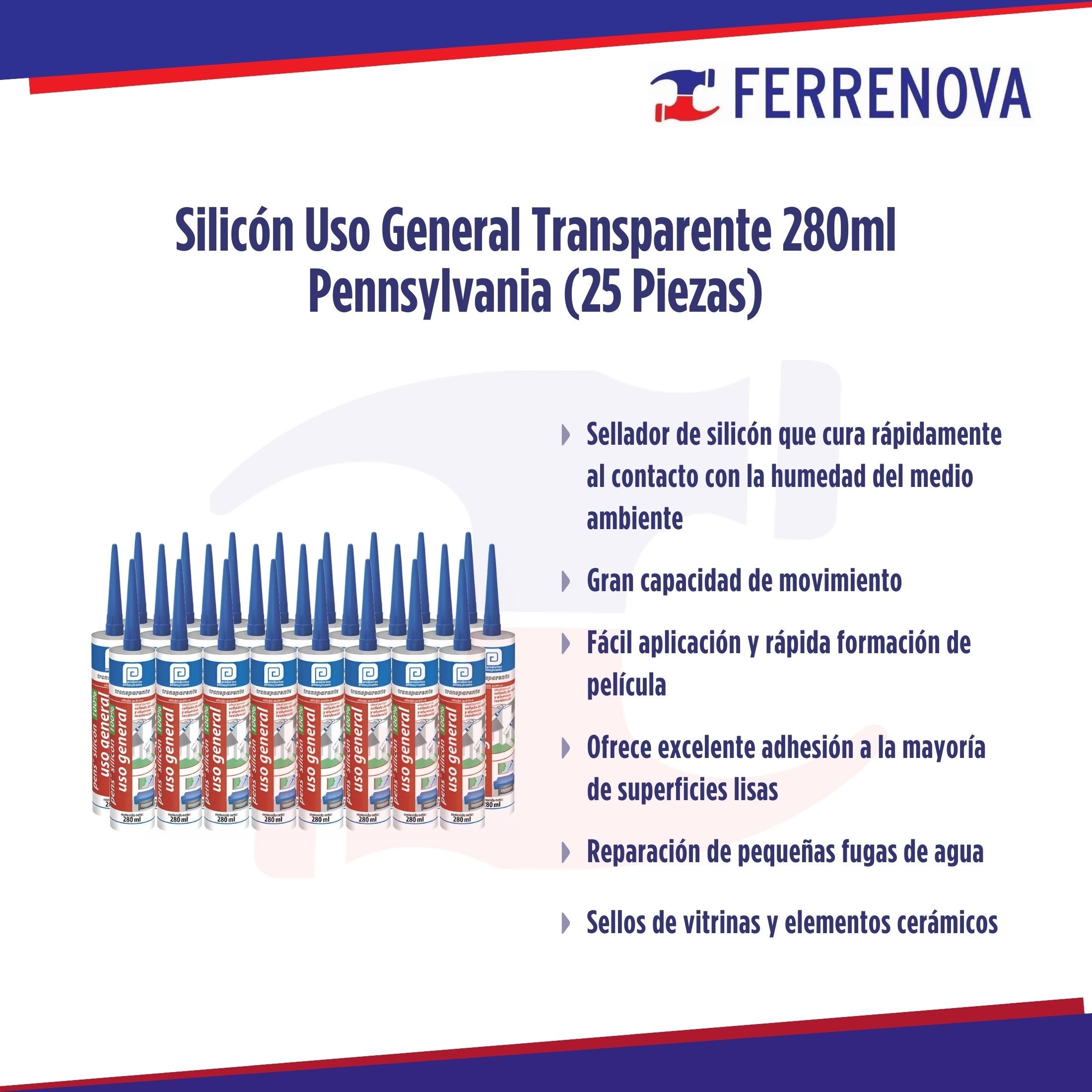 Silicón Pepe Transparente 280ml Pennsylvania (25 Piezas)