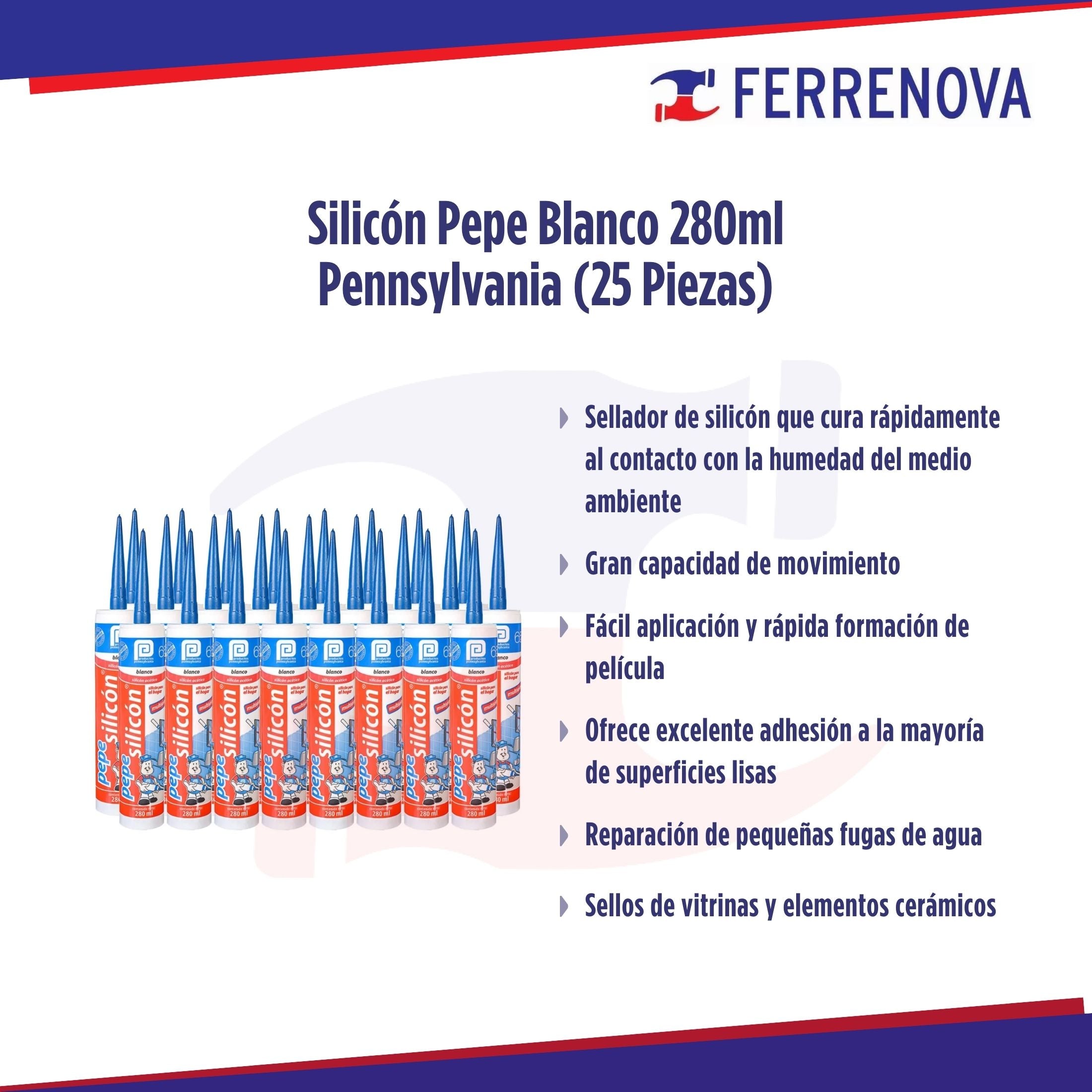 Silicón Pepe Blanco 280ml Pennsylvania (25 Piezas)