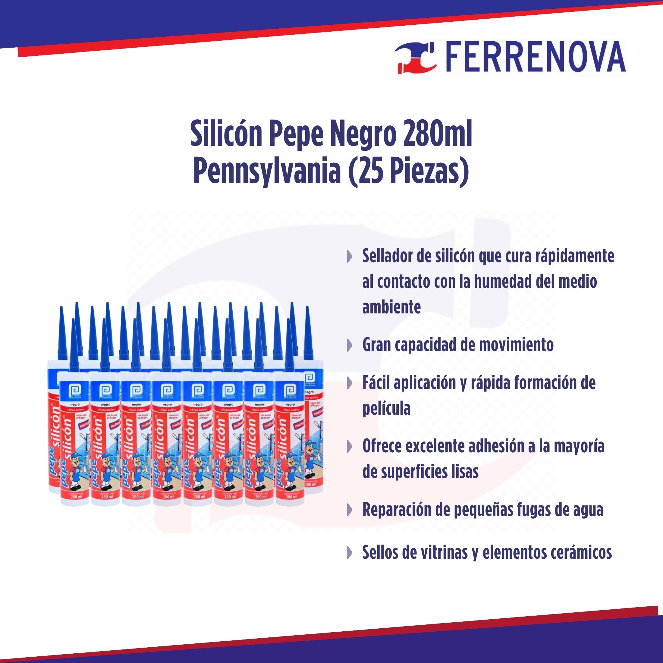 Silicón Pepe Negro 280ml Pennsylvania (25 Piezas)