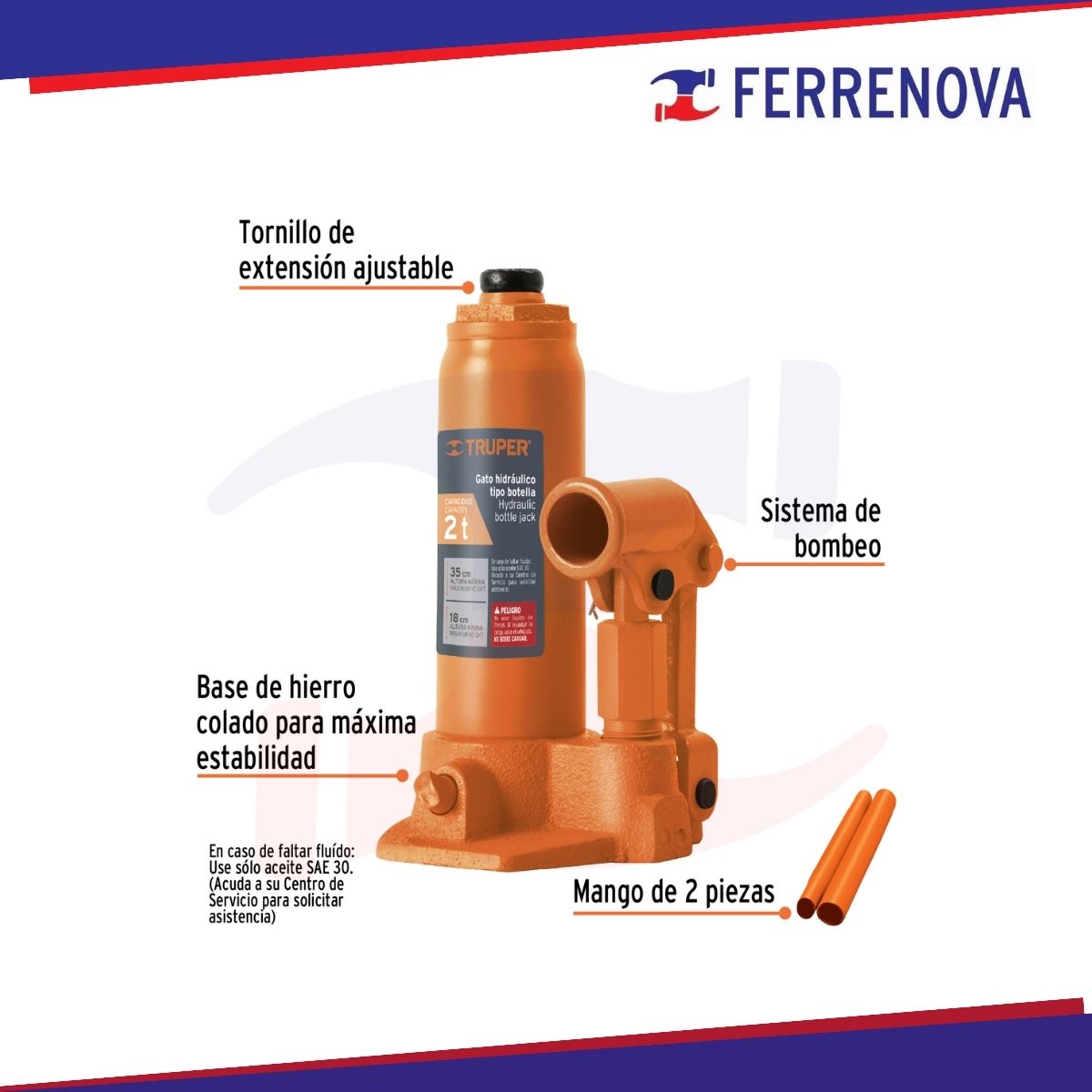 Gato Hidráulico De Botella 2 Ton Truper 14810