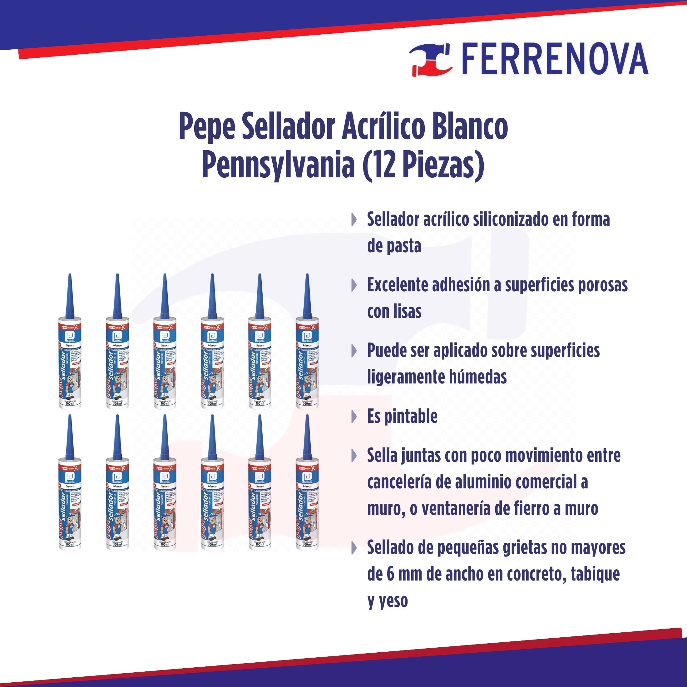 Pepe Sellador Acrílico Blanco Pennsylvania 300ml (12 Piezas)