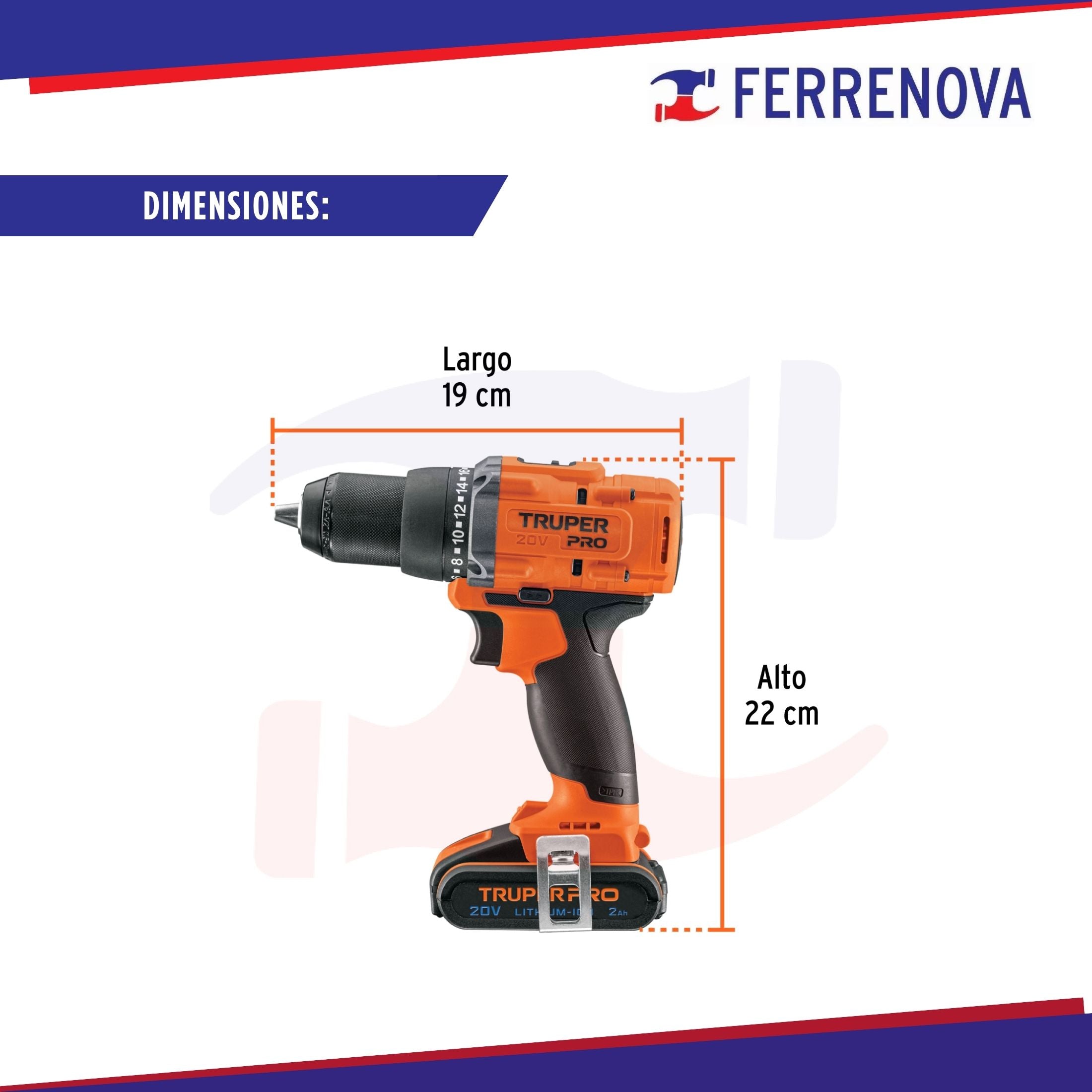 Taladro 1/2" 20V 1 Batería 2Ah  Truper 103249