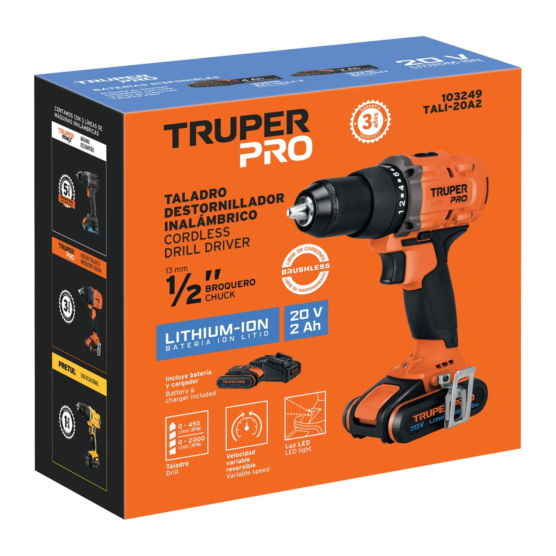 Taladro 1/2" 20V 1 Batería 2Ah  Truper 103249