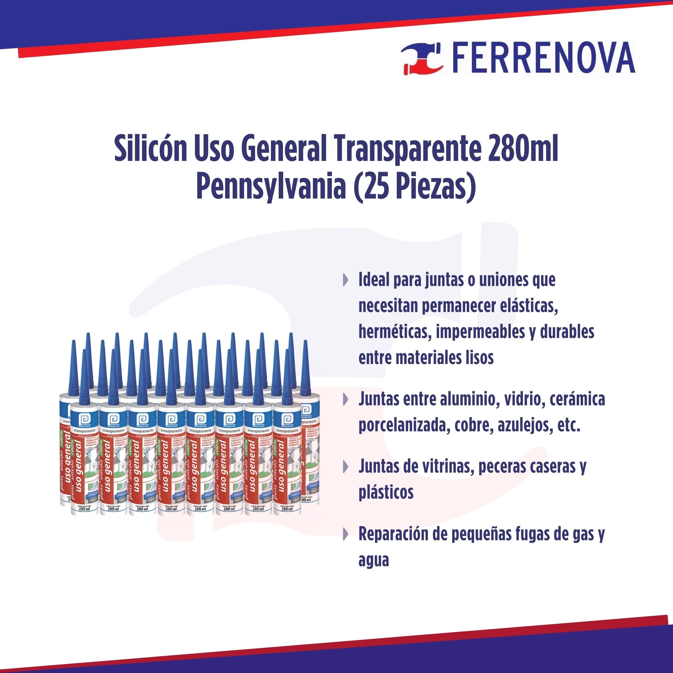 Silicón Uso General Transparente 280ml Pennsylvania (25 Piezas)
