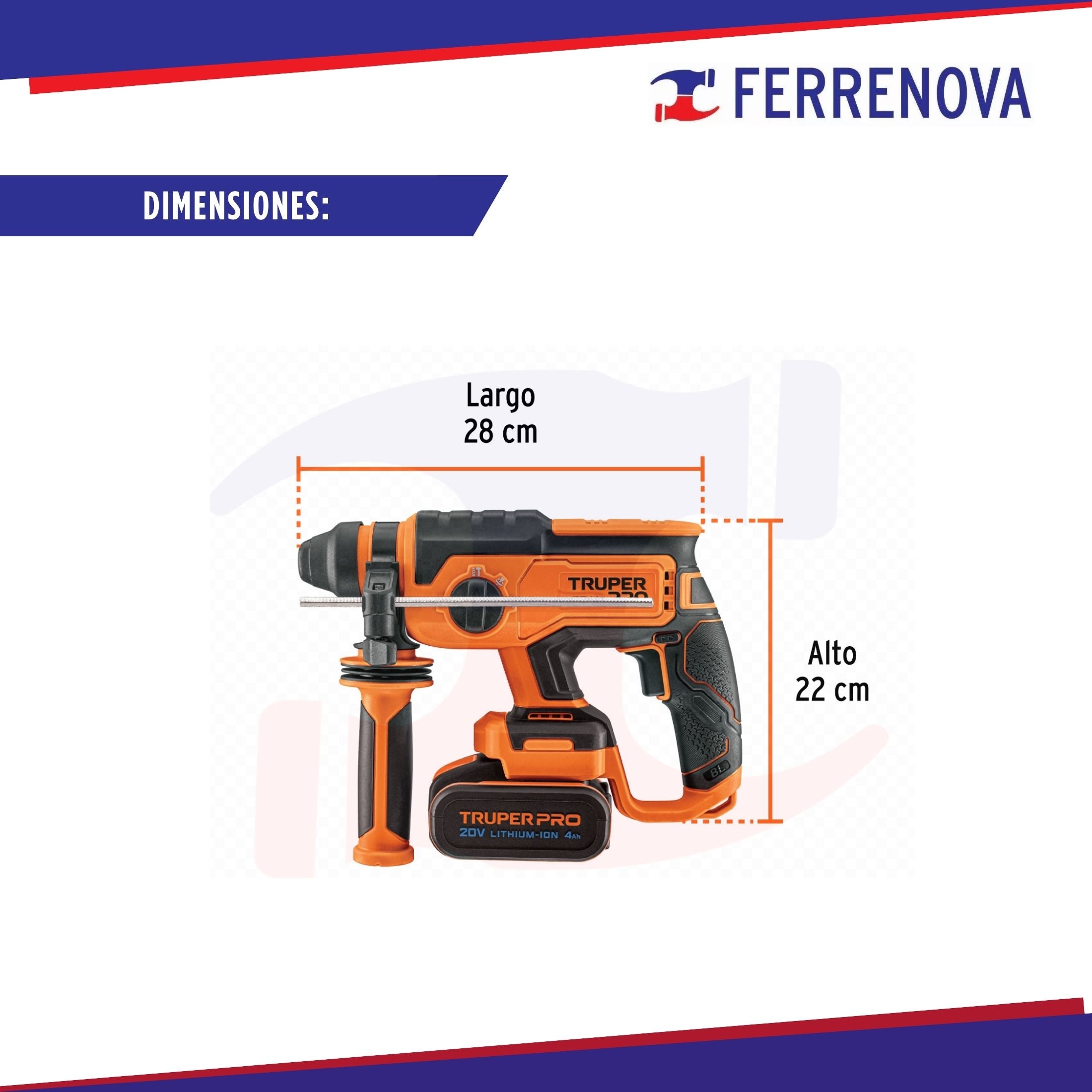 Rotomartillo SDS Plus 20V 2 J 1 Batería  Truper 103263