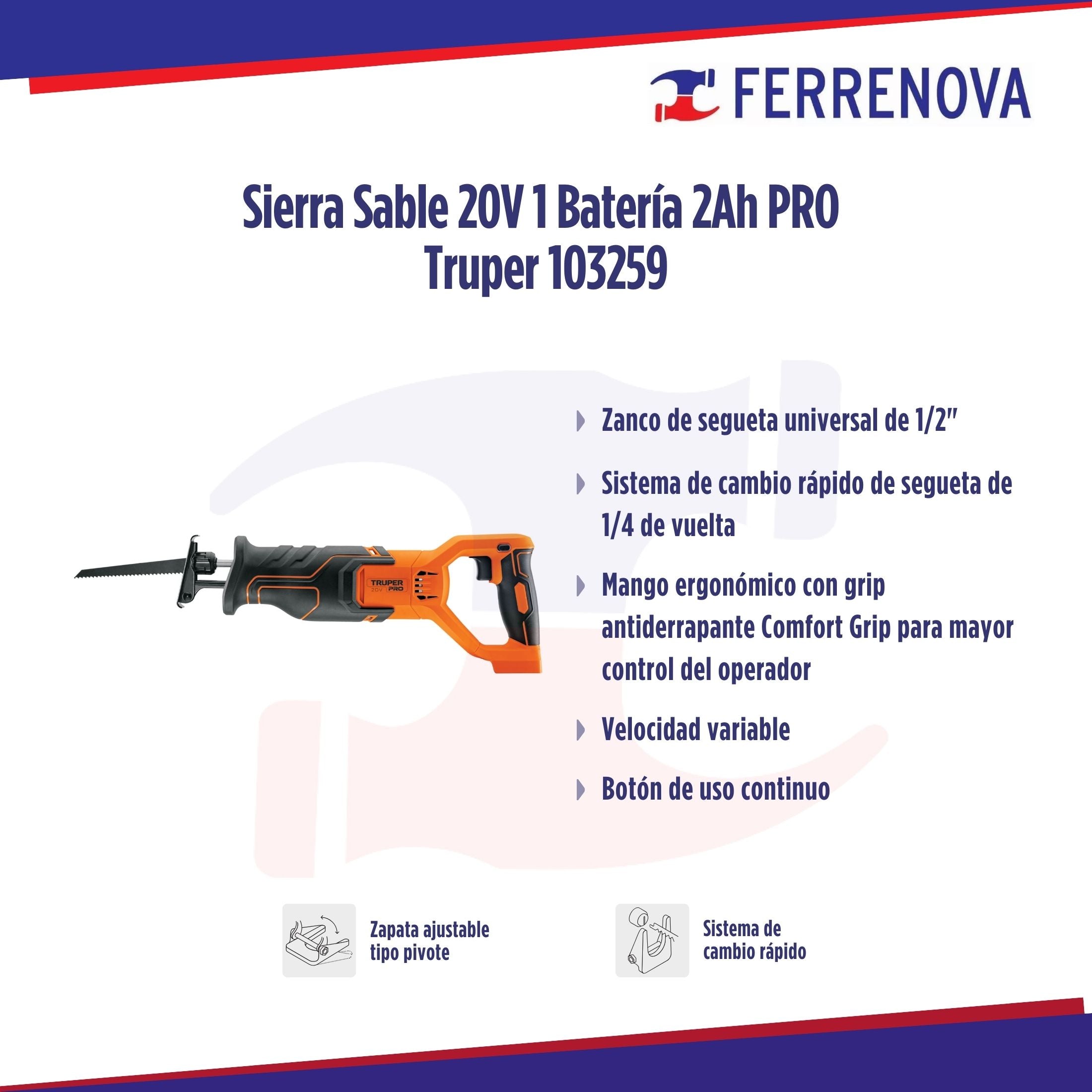 Sierra Sable 20V 1 Batería 2Ah PRO  Truper 103259