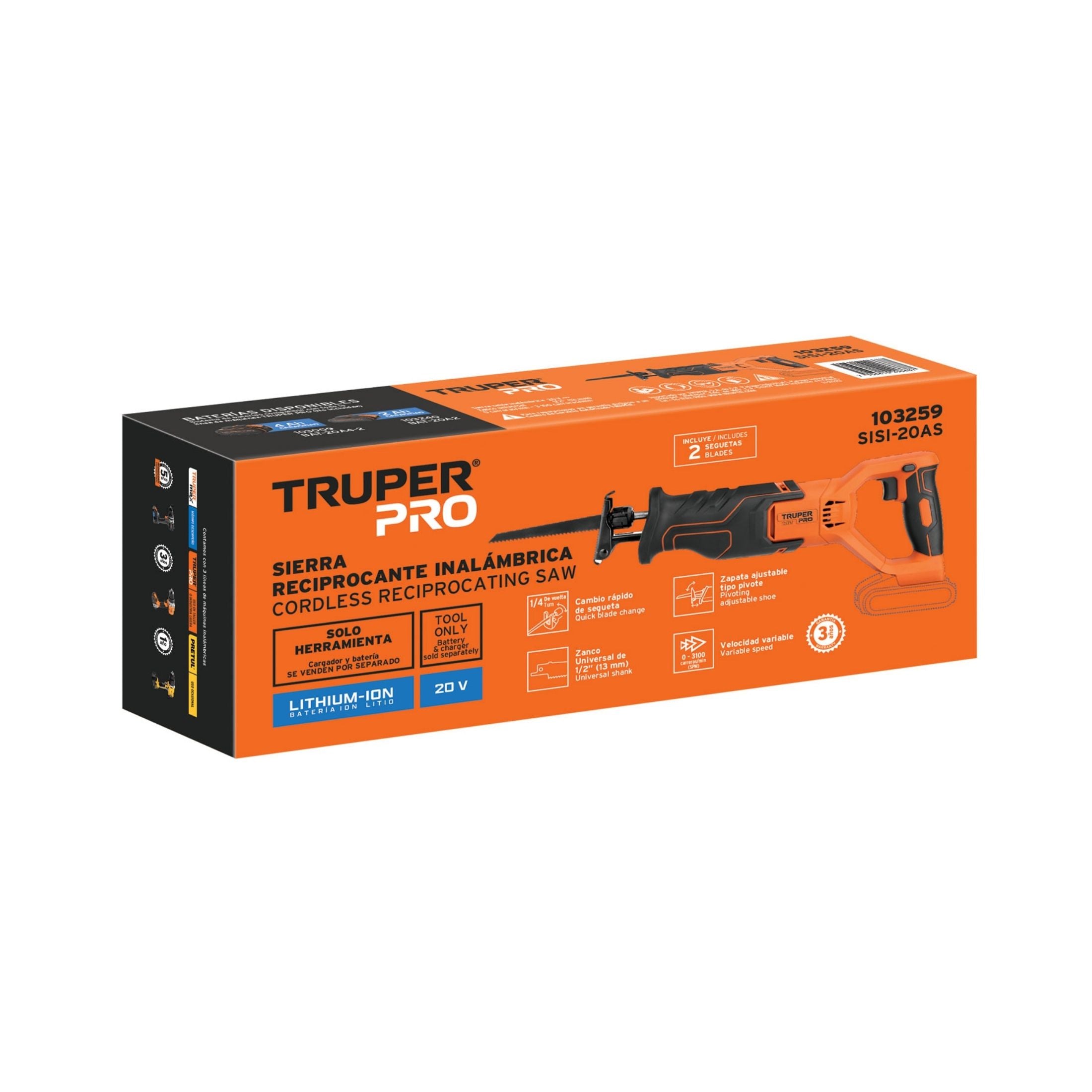 Sierra Sable 20V 1 Batería 2Ah PRO  Truper 103259