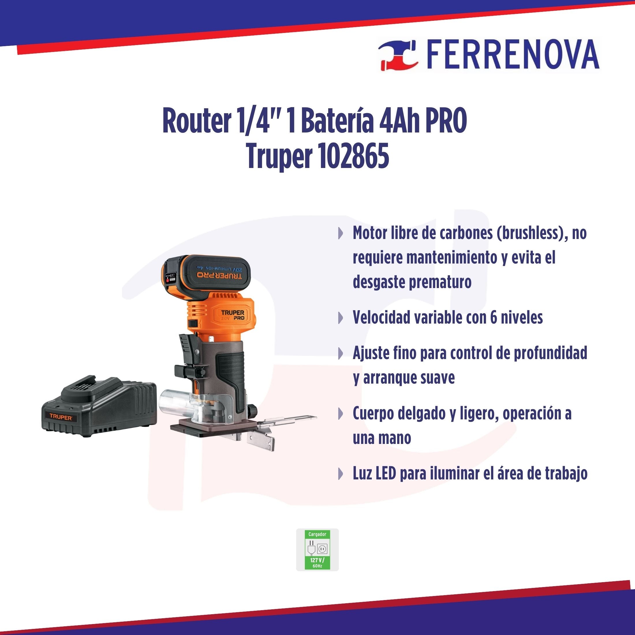 Router 1/4" 1 Batería 4Ah PRO  Truper 102865