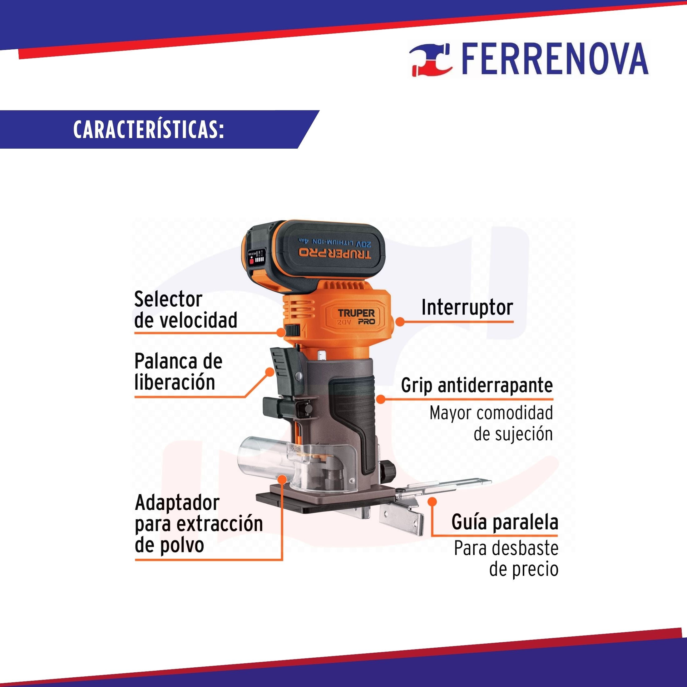 Router 1/4" 1 Batería 4Ah PRO  Truper 102865