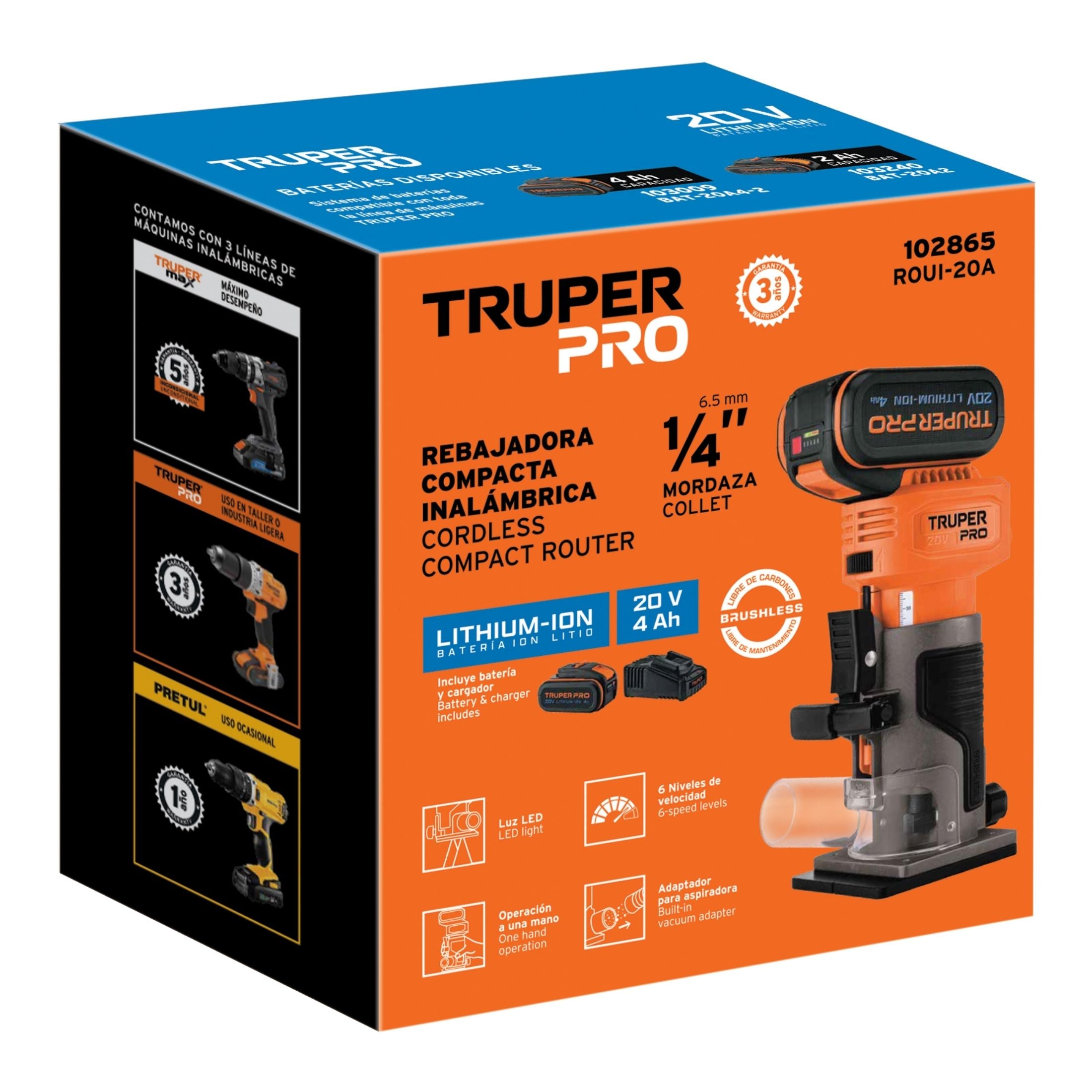 Router 1/4" 1 Batería 4Ah PRO  Truper 102865