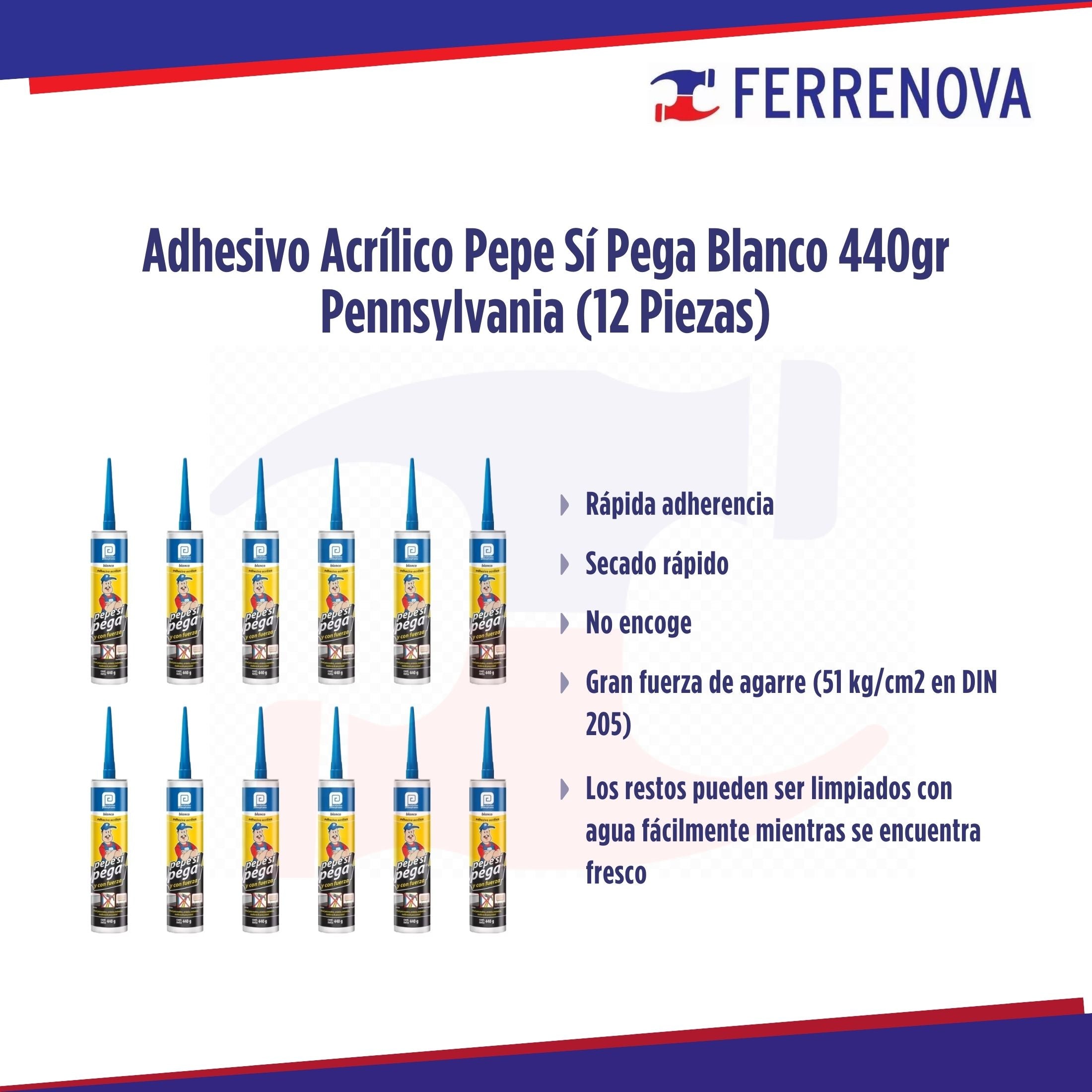 Adhesivo Acrílico Pepe Sí Pega Blanco 440gr Pennsylvania (12 Piezas)