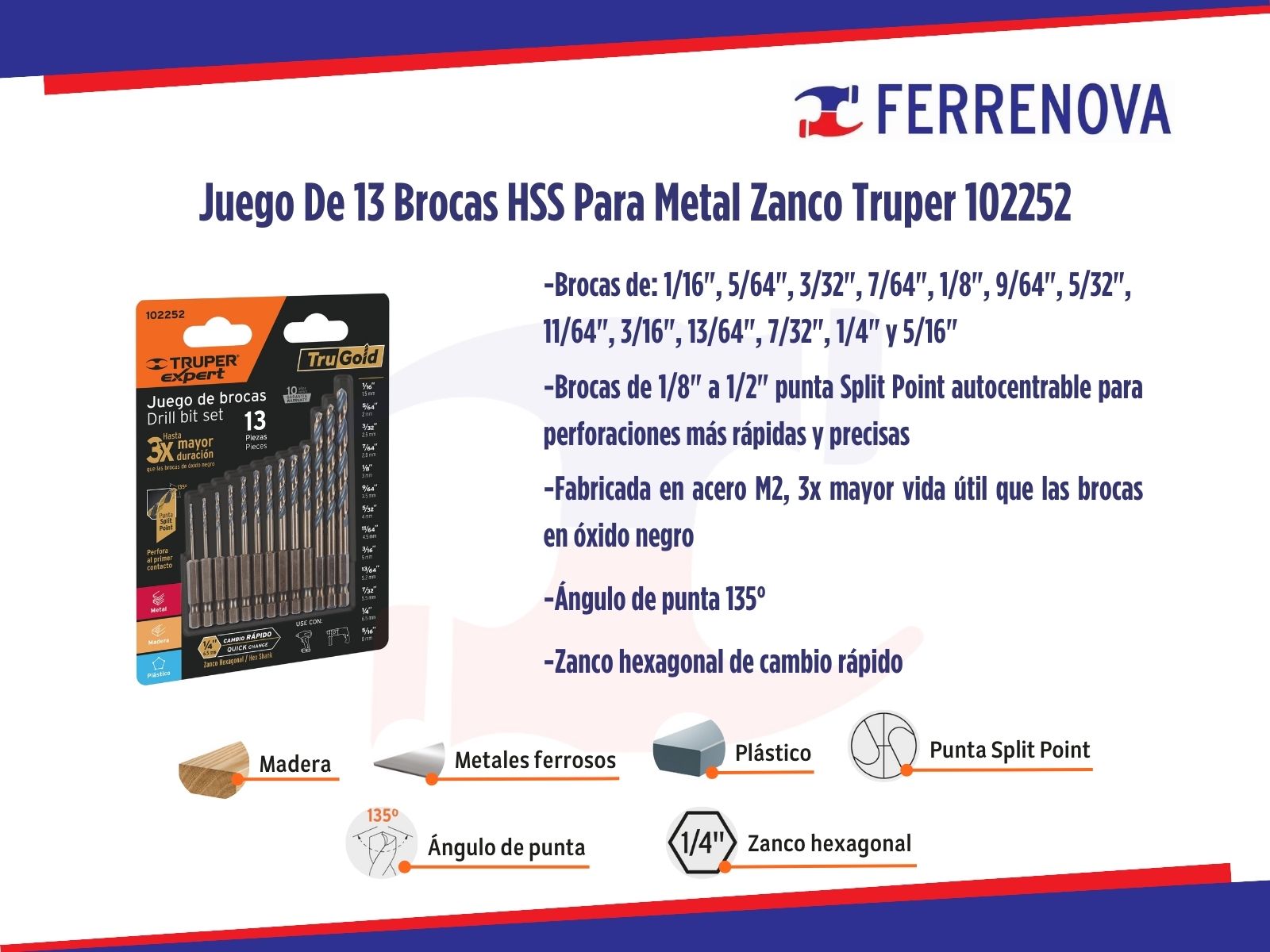 Juego De 13 Brocas HSS Para Metal Zanco Truper 102252
