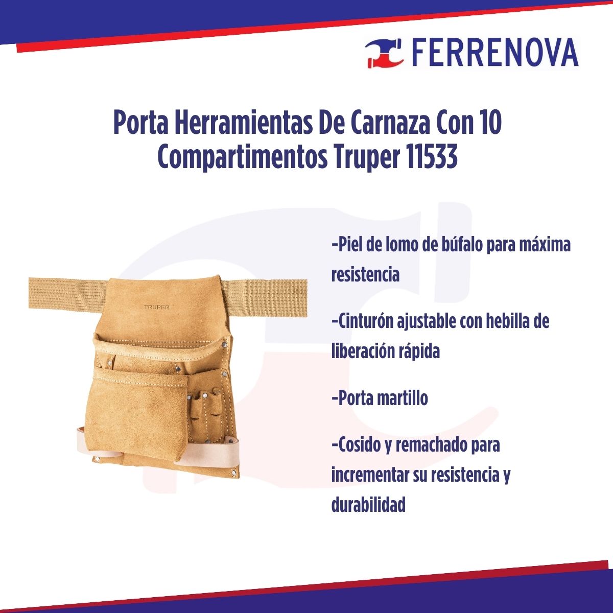 Porta Herramientas De Carnaza Con 10 Compartimentos Truper 11533