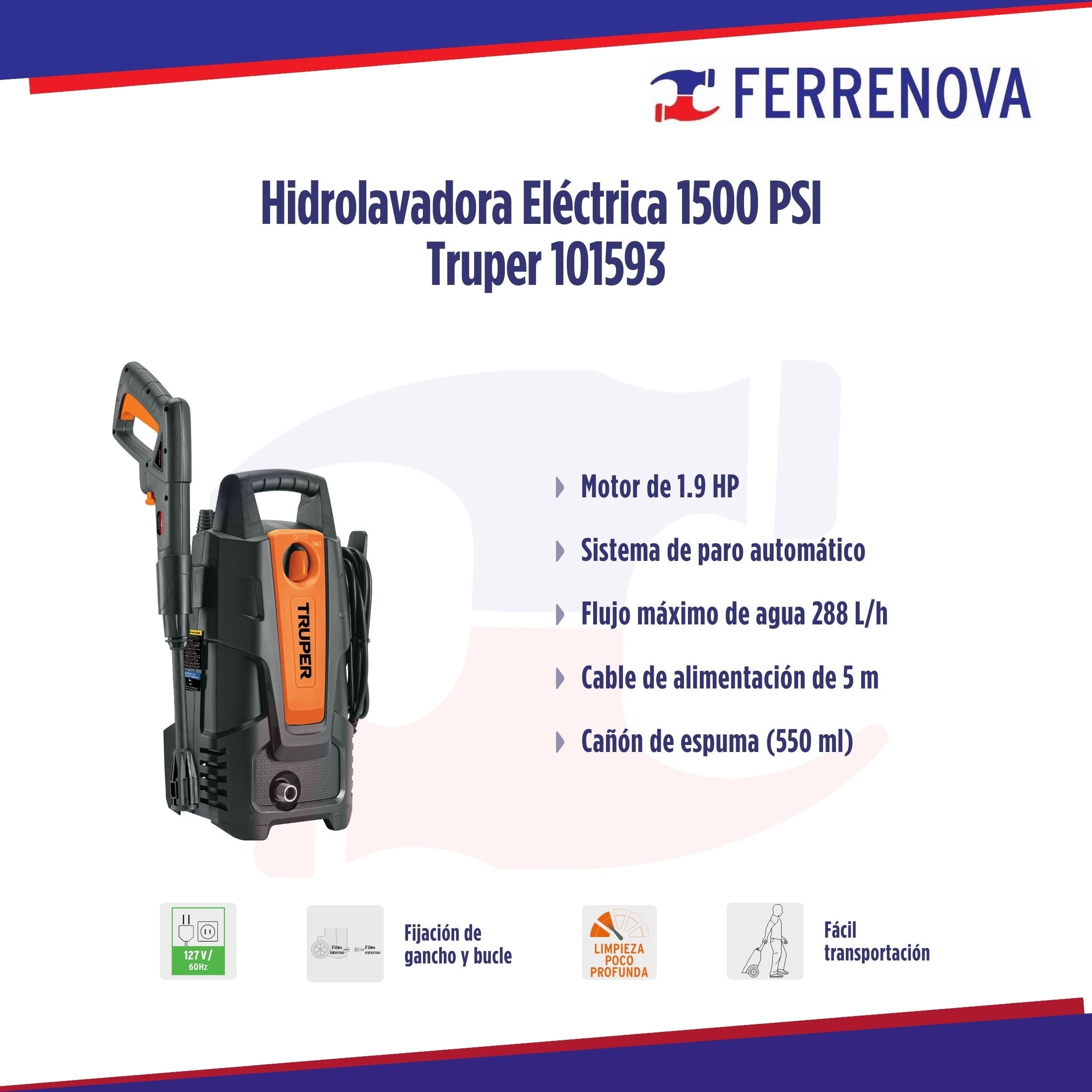 Hidrolavadora Eléctrica 1500 PSI Truper 101593